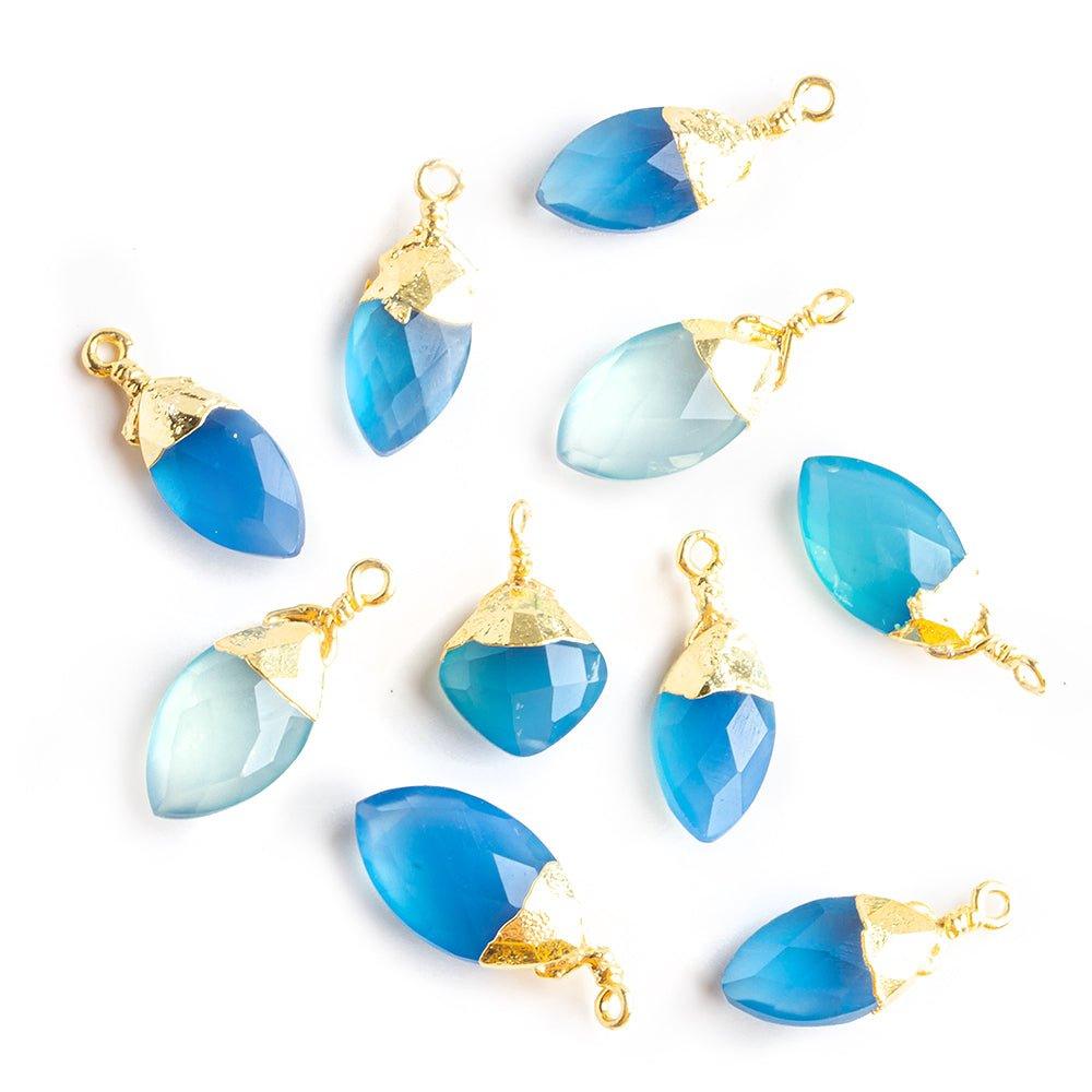 18x7mm-20x9mm Gold Leafed Santorini Blue Chalcedony Faceted Marquise Focal Pendant - Lot of 10 - The Bead Traders