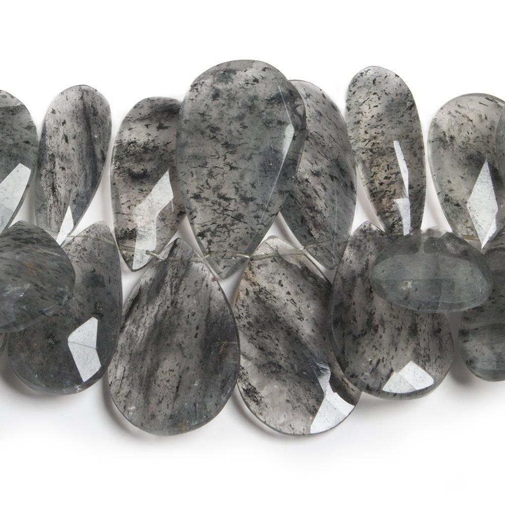 19-34mm Black Tourmalinated Quartz Faceted Pear Beads 8 inch 37 pieces - The Bead Traders