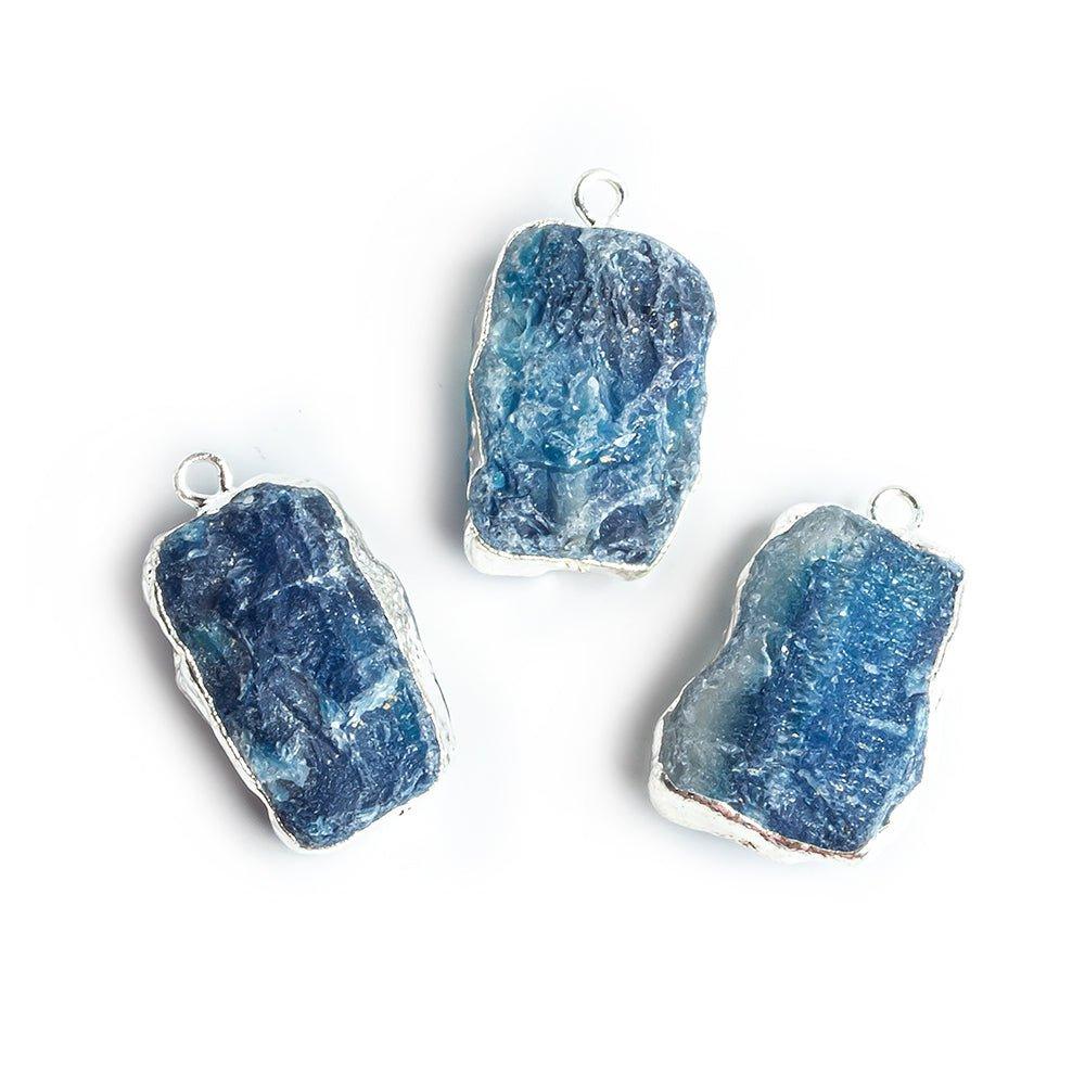 19x14.5mm-22x15mm Silver Leafed Blue Agate Hammer Faceted Focal Pendant 1 piece - The Bead Traders
