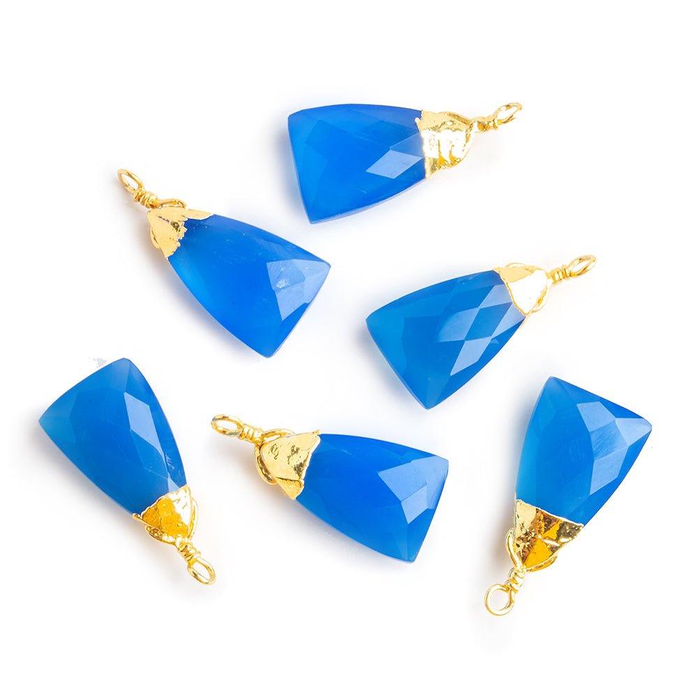 19x9mm-20.5x10mm Gold Leafed Santorini Blue Chalcedony Faceted Triangle Focal Pendant 1 Piece - The Bead Traders