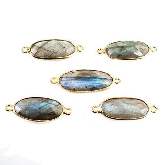 19x9mm 22kt Gold plated Bezel Labradorite Oval Connector Bead 1 piece - The Bead Traders