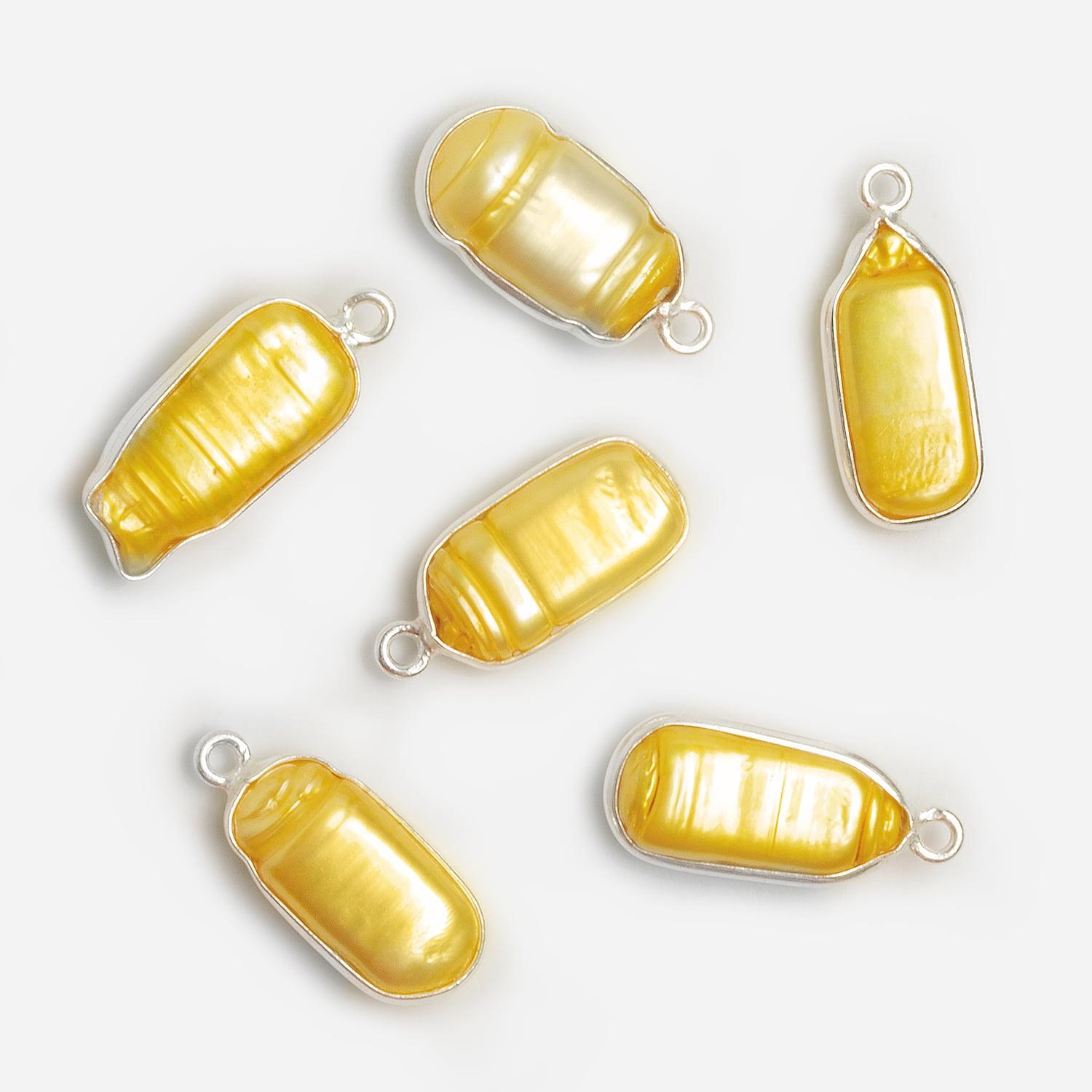 19x9mm Silver Bezeled Yellow Biwa Pearl Pendant 1 Bead - The Bead Traders