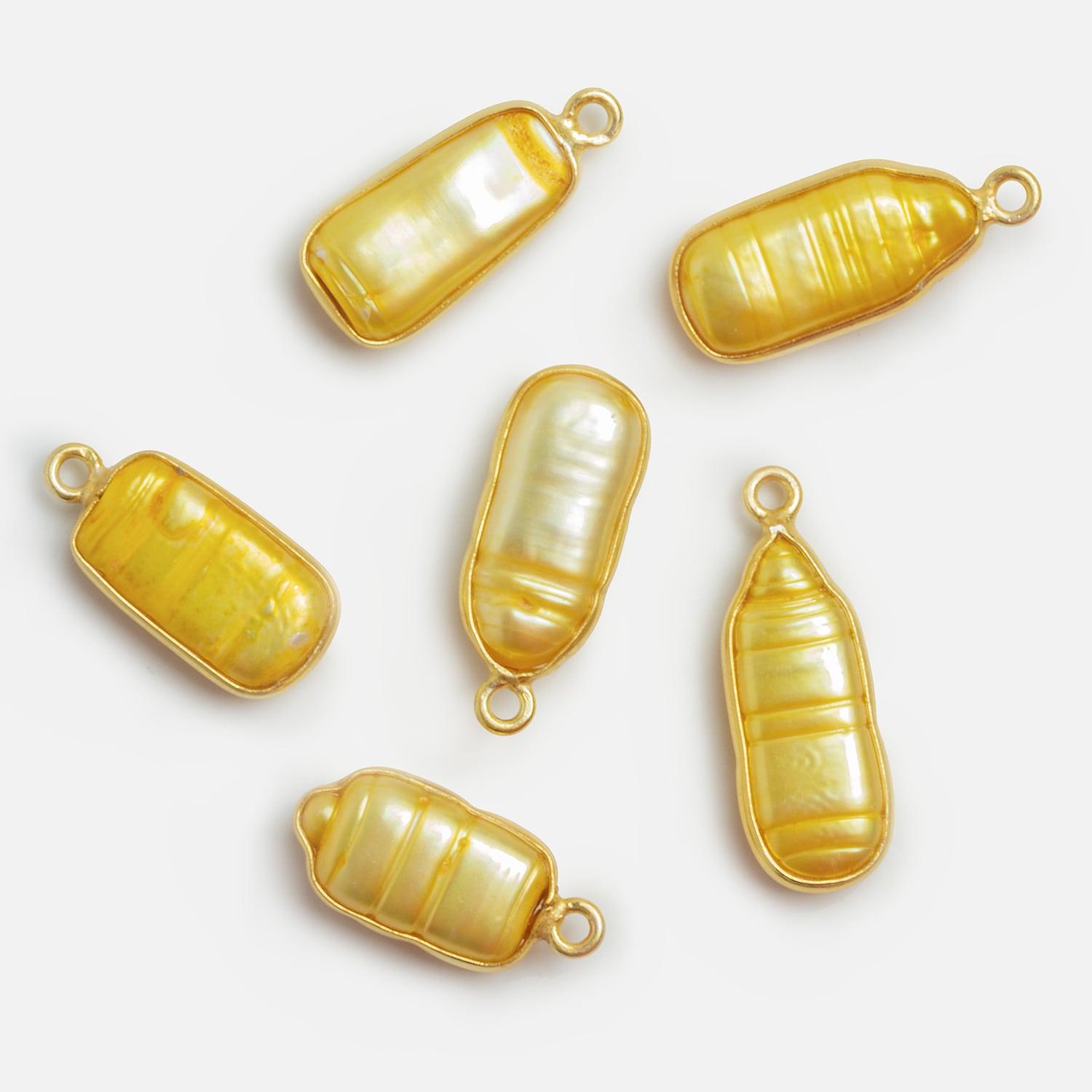 19x9mm Vermeil Bezeled Yellow Biwa Pearl Pendant 1 Bead - The Bead Traders
