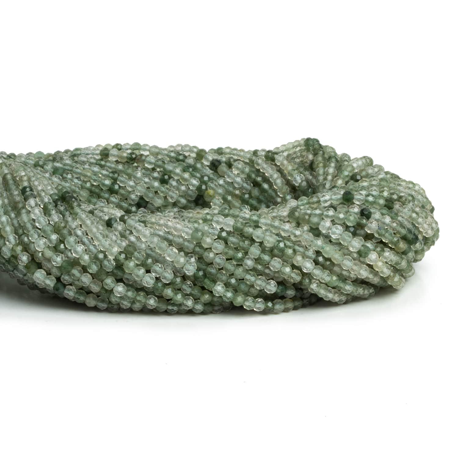 2-2.5mm Green Tourmalinated Quartz Microfaceted Rounds 12 inch 140 beads - The Bead Traders