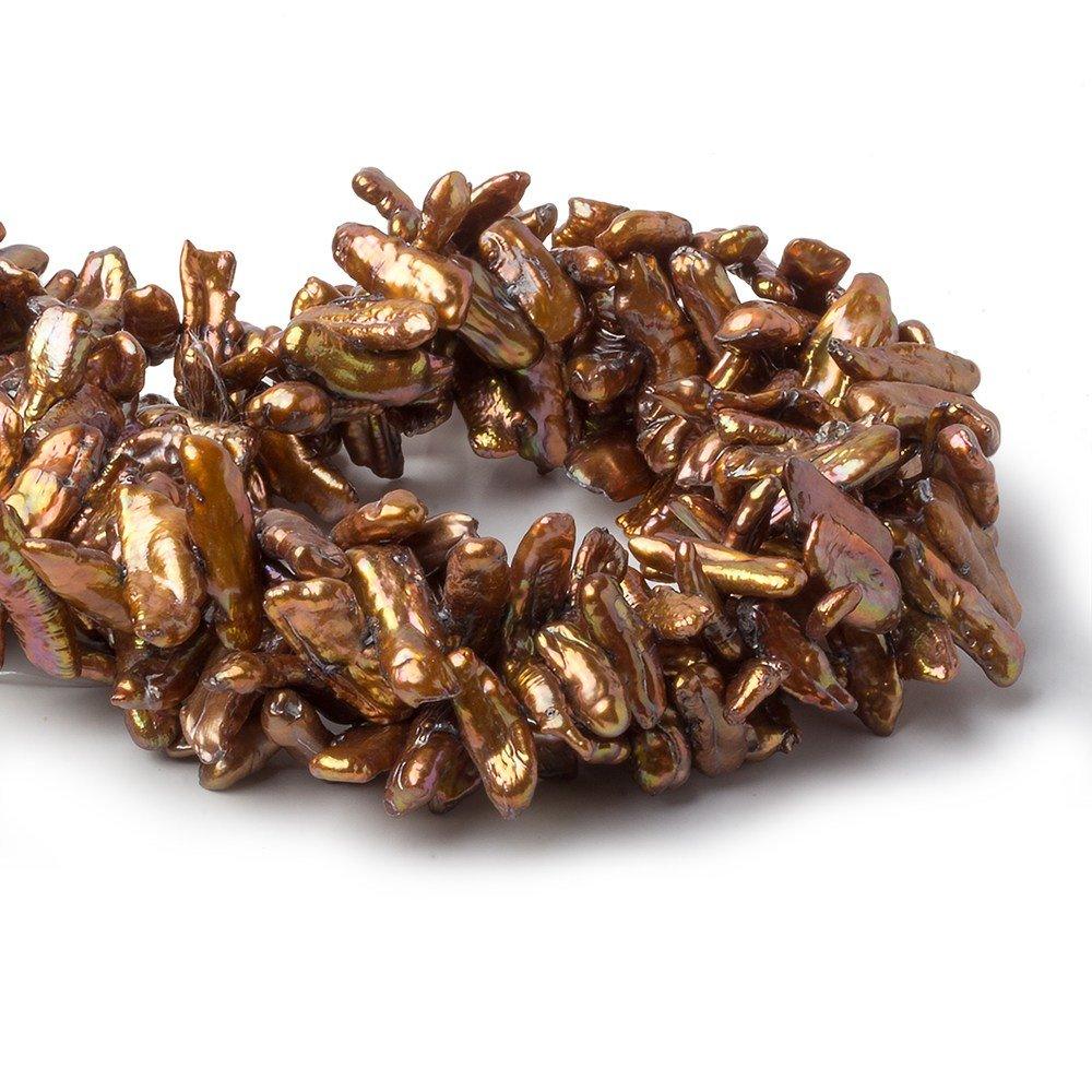 20mm Copper Freshwater Side Drill Biwa Pearl 14 inch 53 pieces 20x7mm - The Bead Traders