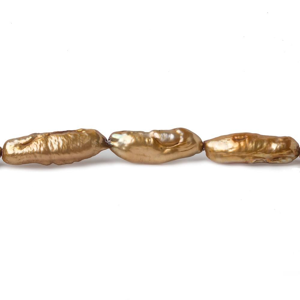 20mm Golden Copper Straight Drilled Biwa Freshwater Pearls, 15 inch - The Bead Traders
