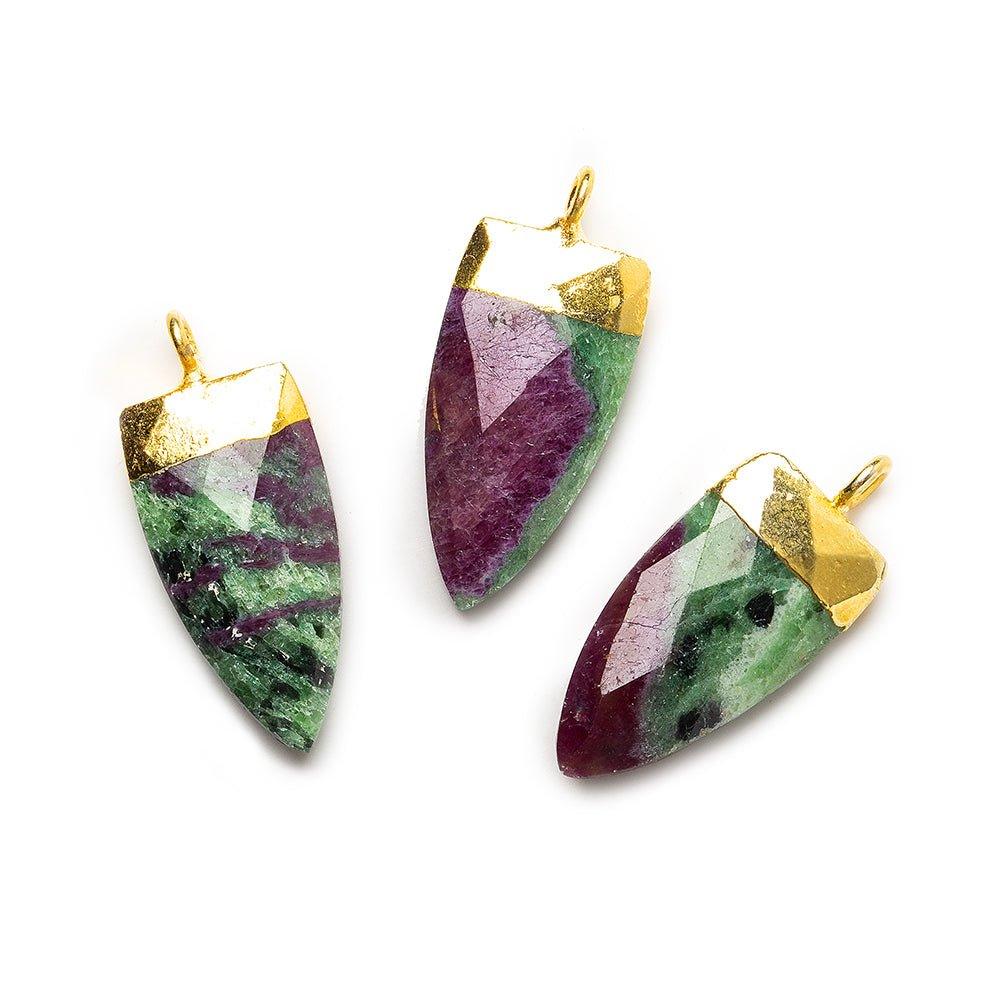 20x10mm Gold Leafed Ruby in Zoisite faceted point focal Pendant 1 piece - The Bead Traders