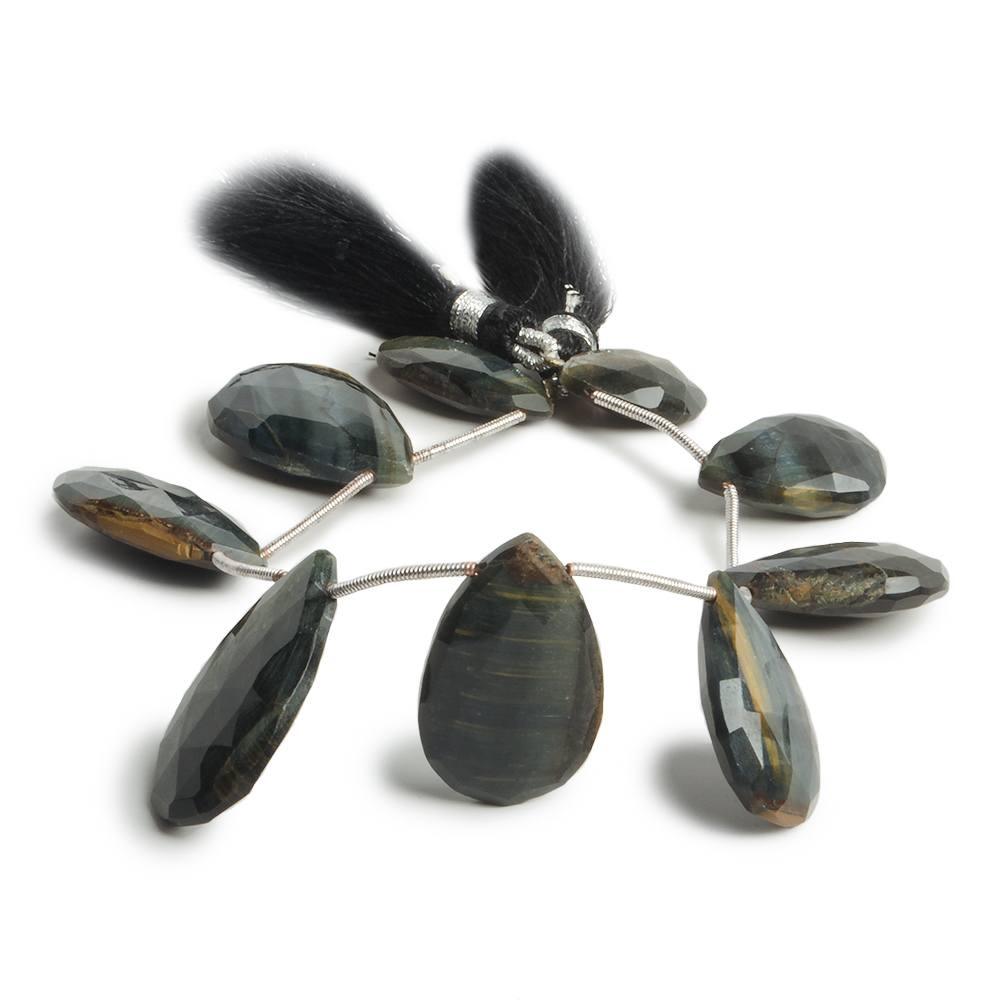 20x11-27x15mm Black Tiger's Eye faceted pear beads 7 inch 9 pieces - The Bead Traders