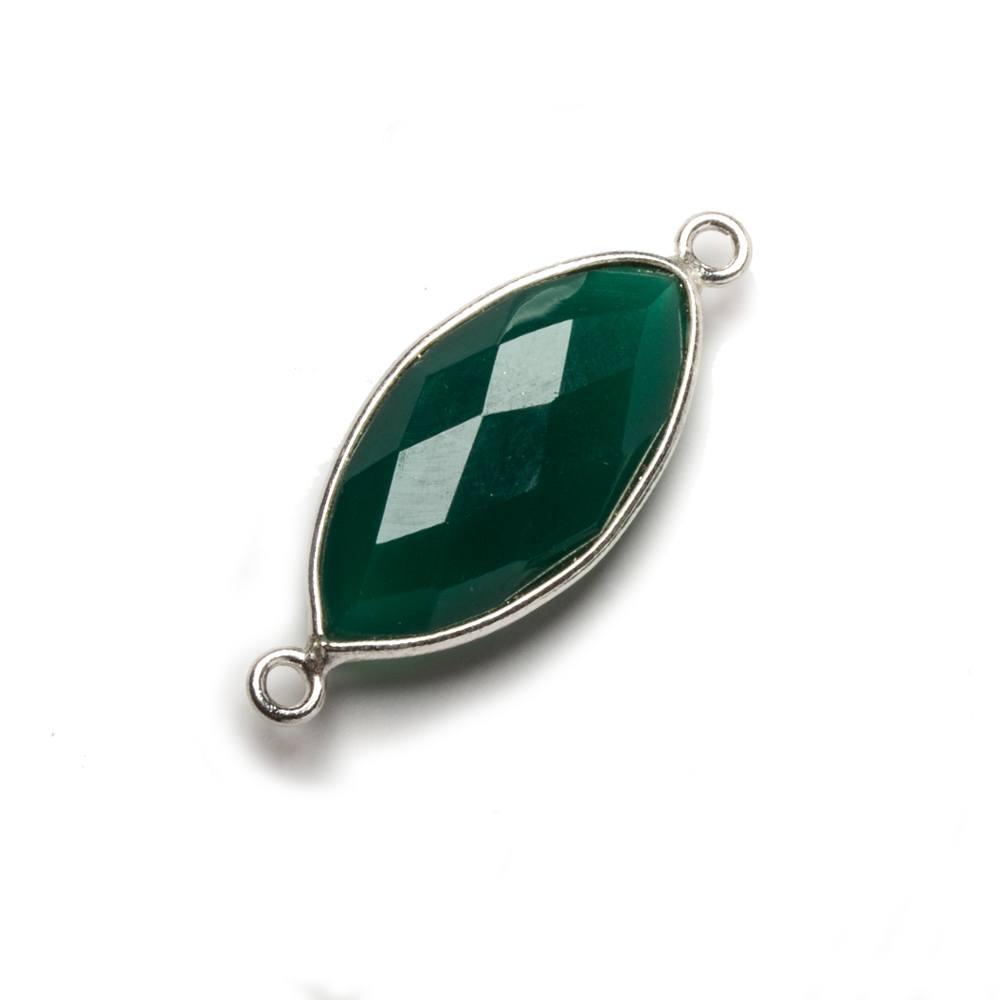 20x11mm Green Chalcedony Marquise .925 Silver Bezel Connector 2 ring charm, 1 piece - The Bead Traders