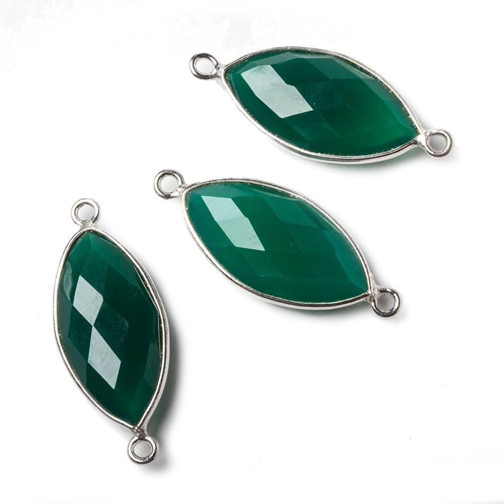 20x11mm Green Chalcedony Marquise .925 Silver Bezel Connector 2 ring charm, 1 piece - The Bead Traders