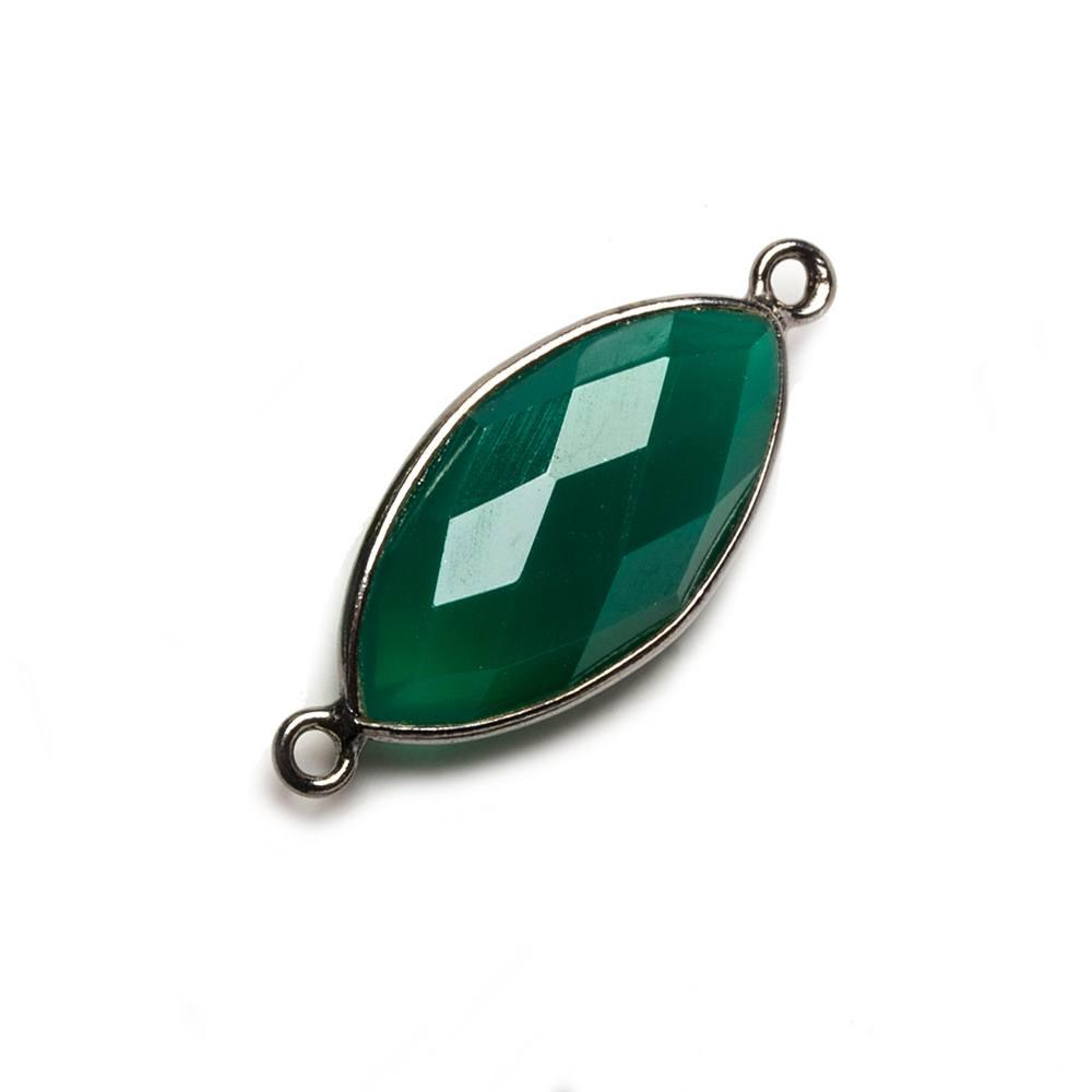 20x11mm Green Chalcedony Marquise Oxidized Silver Bezel Connector 2 ring charm, 1 piece - The Bead Traders