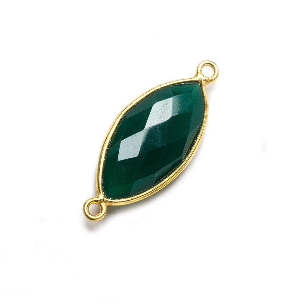 20x11mm Green Chalcedony Marquise Vermeil Bezel Connector 2 ring charm, 1 piece - The Bead Traders