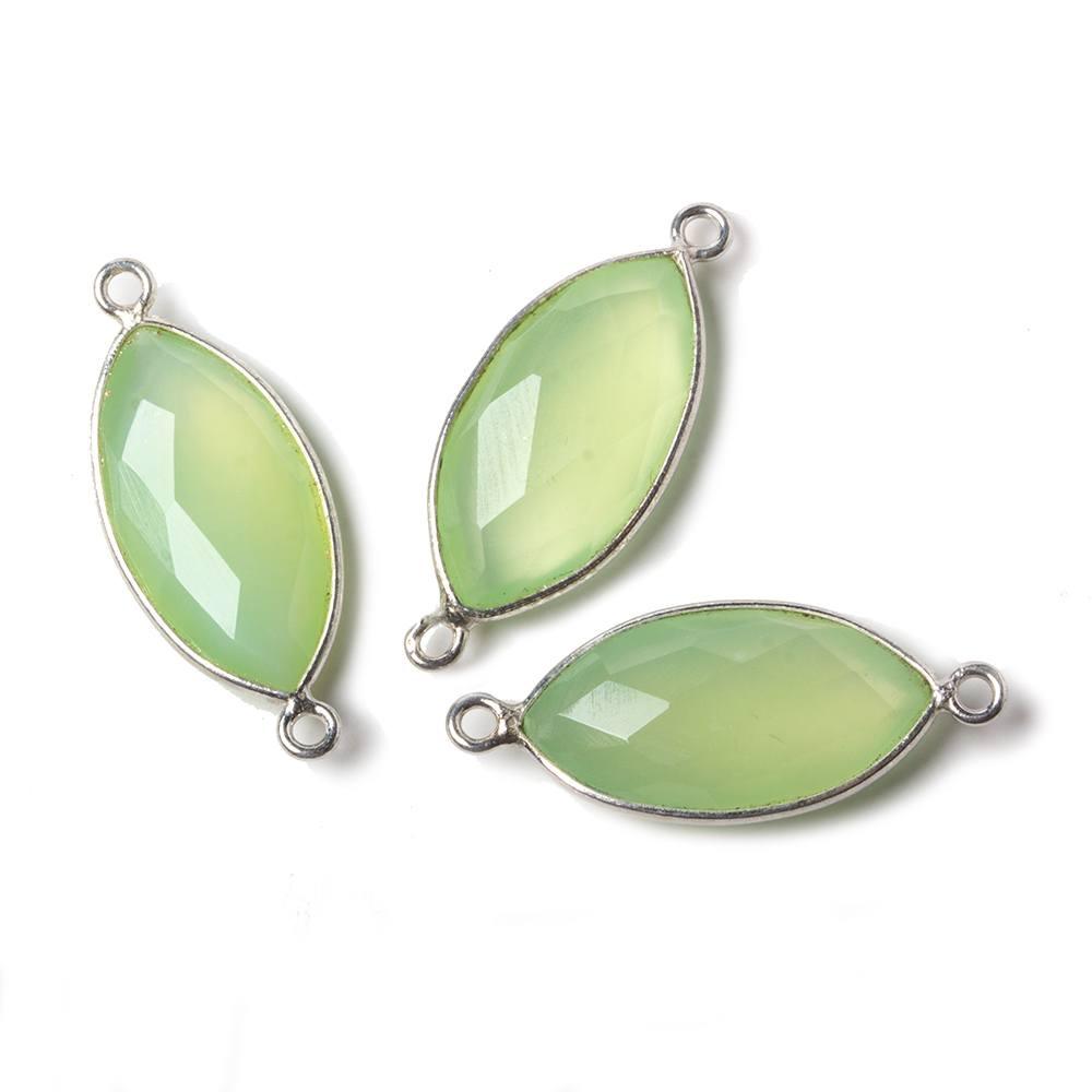 20x11mm Lime Green Chalcedony Marquise .925 Silver Bezel Connector 2 ring charm, 1 piece - The Bead Traders