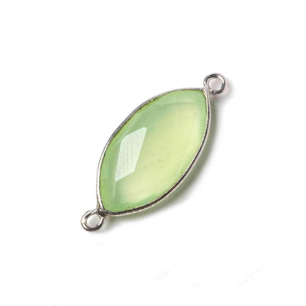 20x11mm Lime Green Chalcedony Marquise .925 Silver Bezel Connector 2 ring charm, 1 piece - The Bead Traders