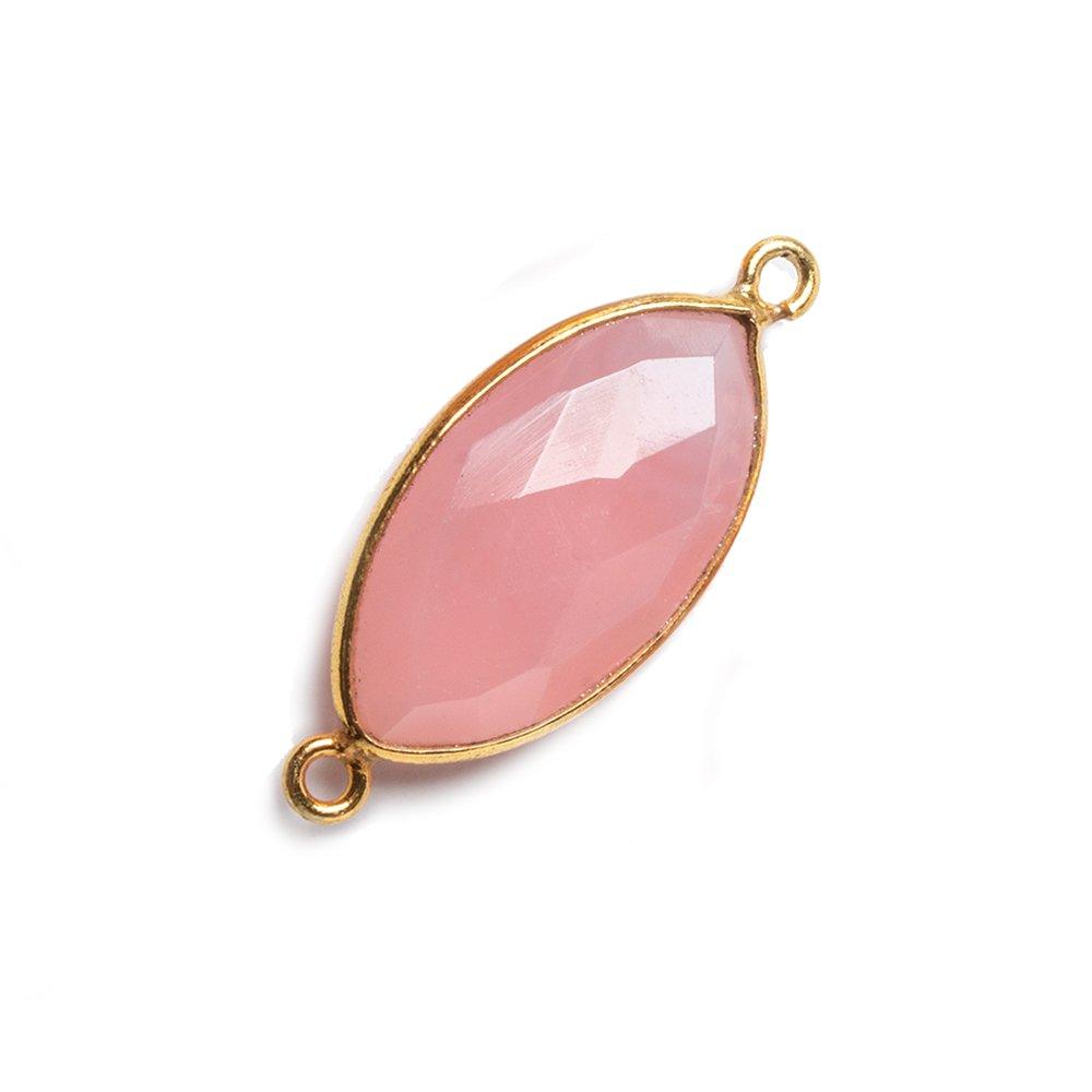 20x11mm Petal Pink Chalcedony Marquise Vermeil Bezel Connector 2 ring charm, 1 piece - The Bead Traders