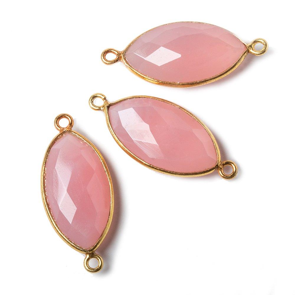 20x11mm Petal Pink Chalcedony Marquise Vermeil Bezel Connector 2 ring charm, 1 piece - The Bead Traders