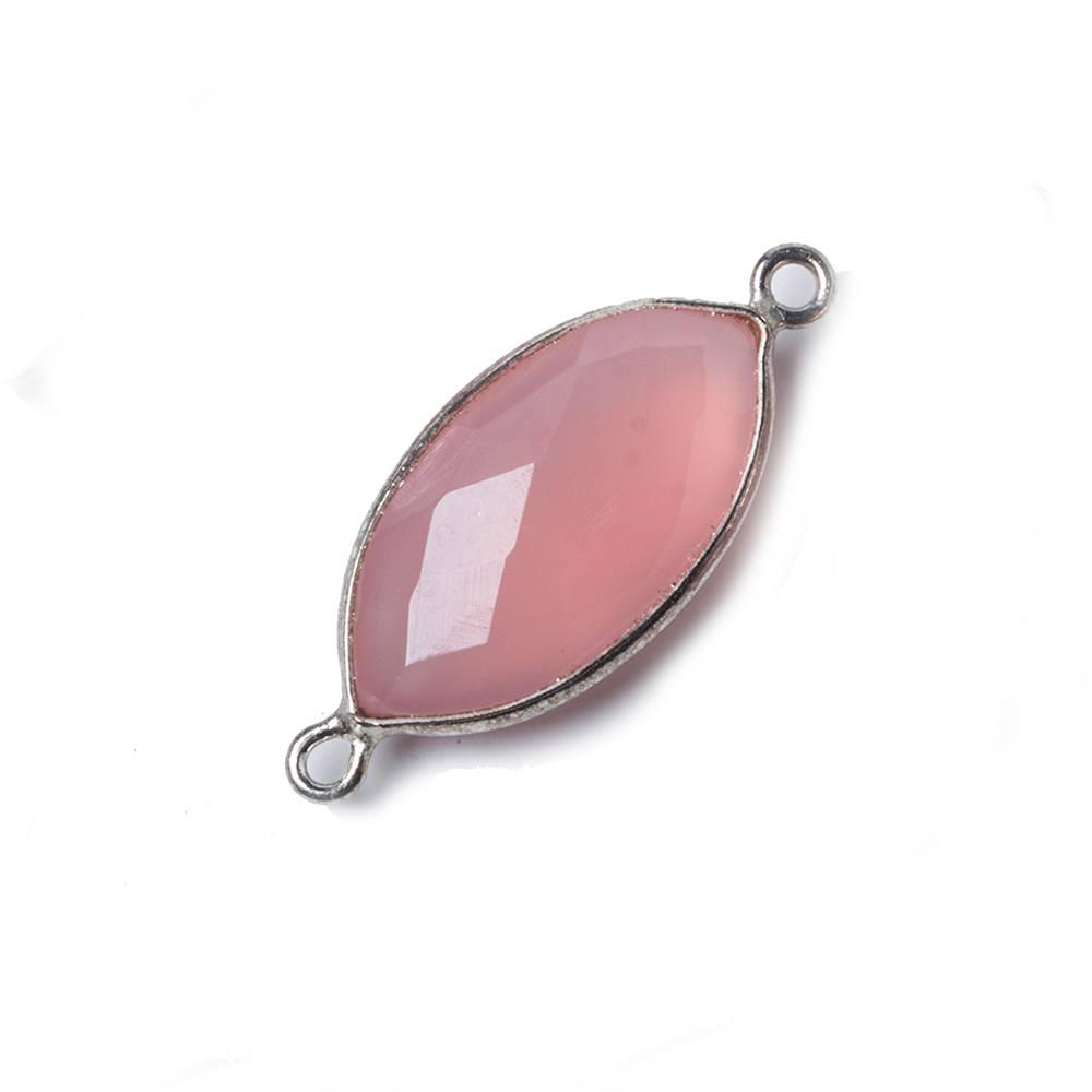 20x11mm Rose Chalcedony Marquise .925 Silver Bezel Connector 2 ring charm, 1 piece - The Bead Traders