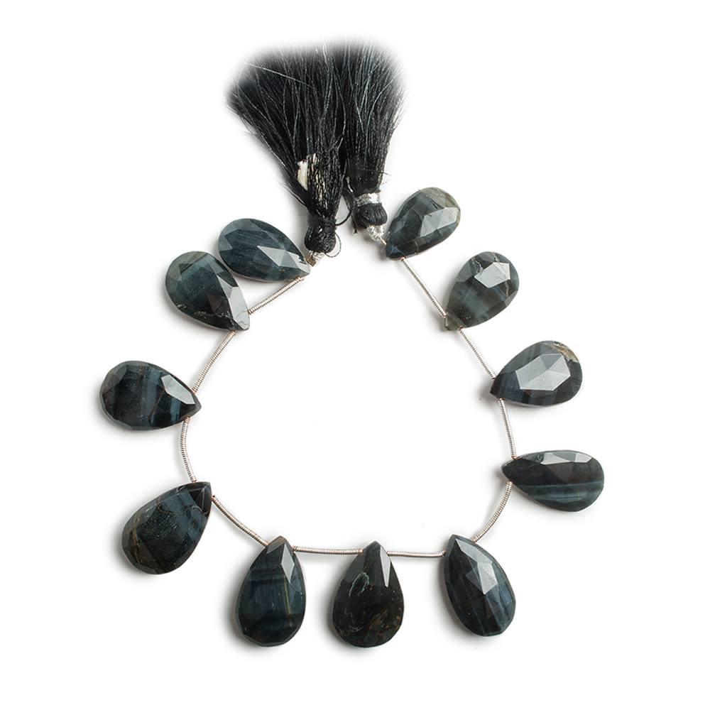 20x12-23x13mm Black Tiger's Eye faceted pear beads 7.5 inch 11 pieces - The Bead Traders