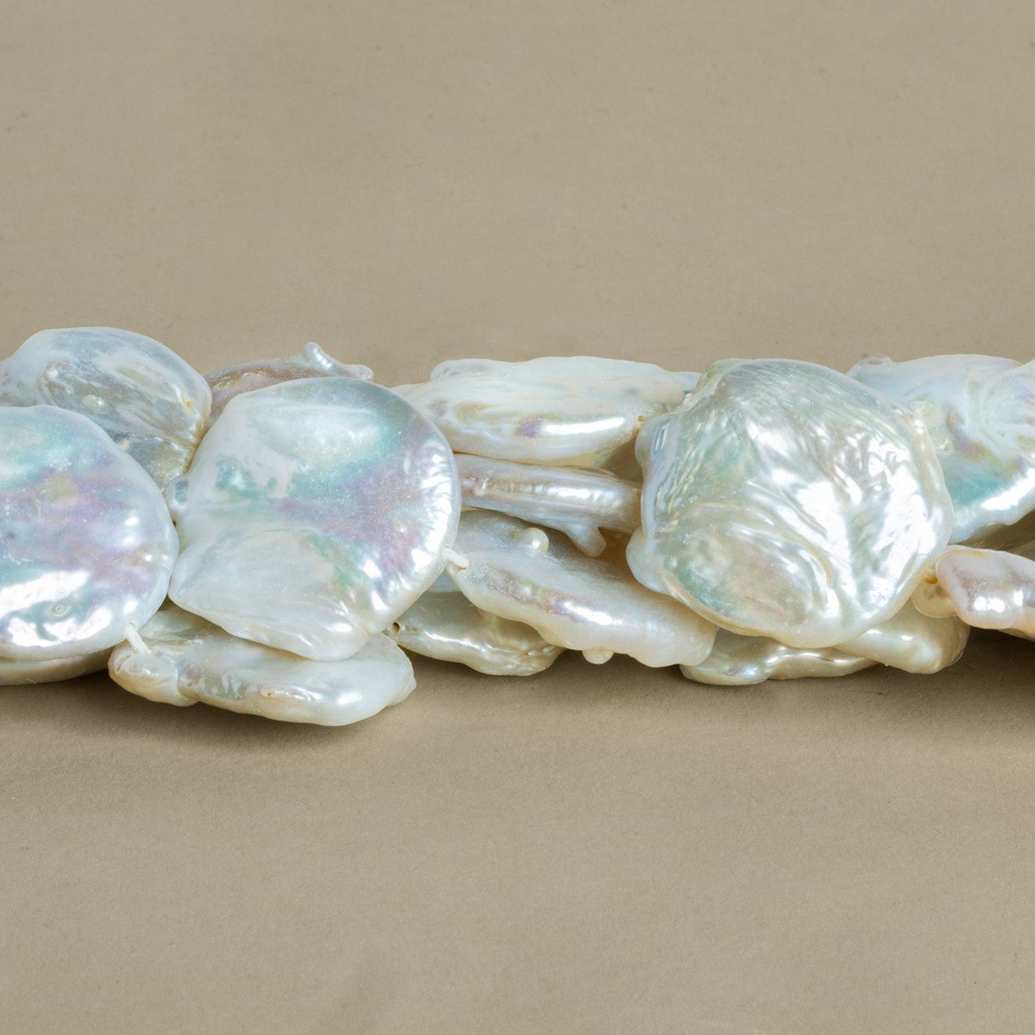 21-23mm White Coin Freshwater Pearls 15 inch 17 pieces - The Bead Traders