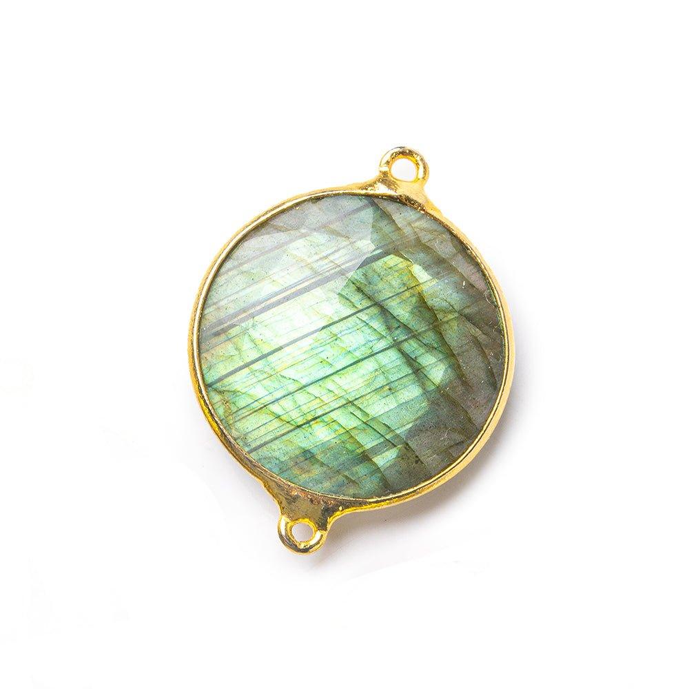 21mm 22kt Gold plated Bezel Labradorite Faceted Coin Connector Bead 1 piece - The Bead Traders