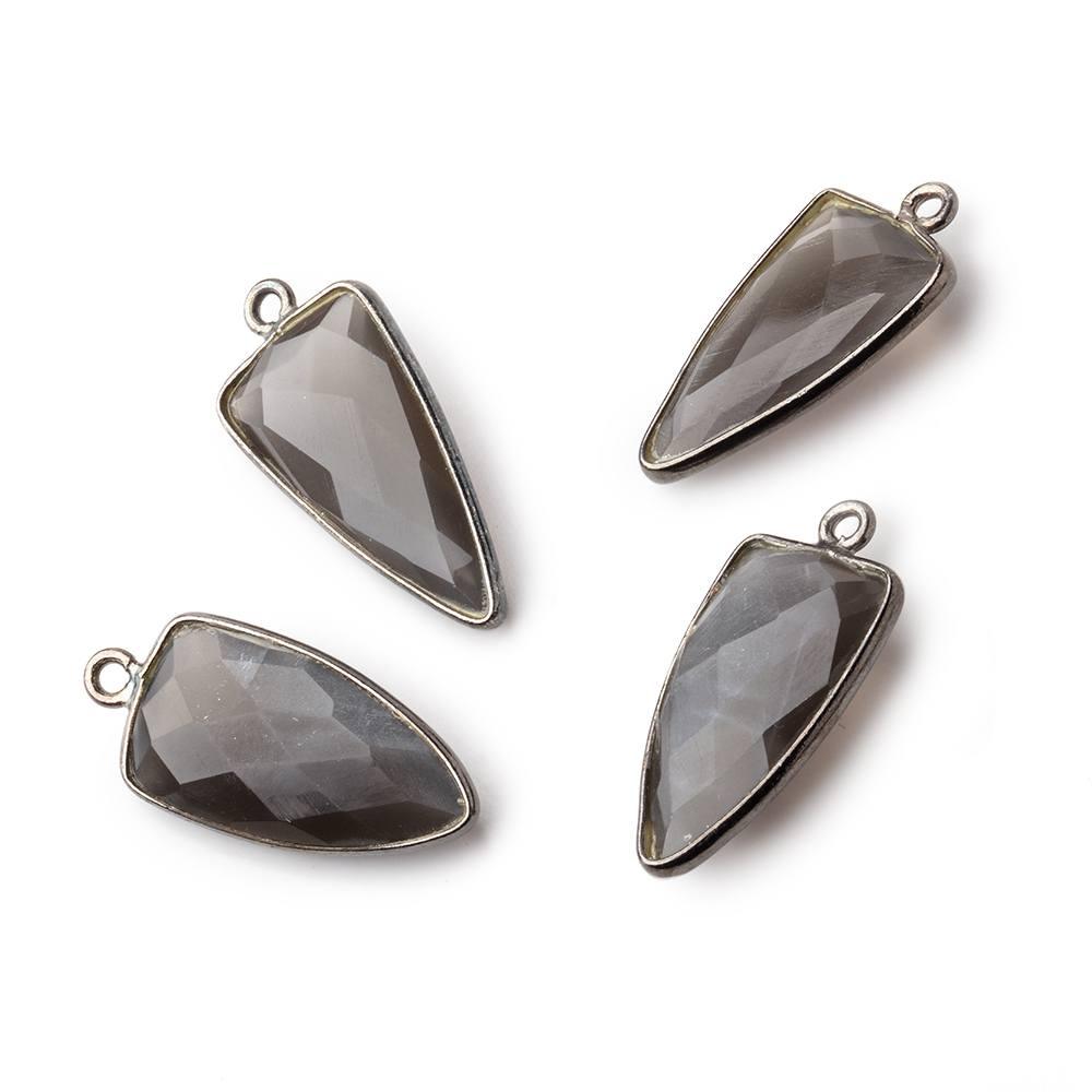 21x11mm Black Gold Bezel Grey Moonstone faceted point - The Bead Traders
