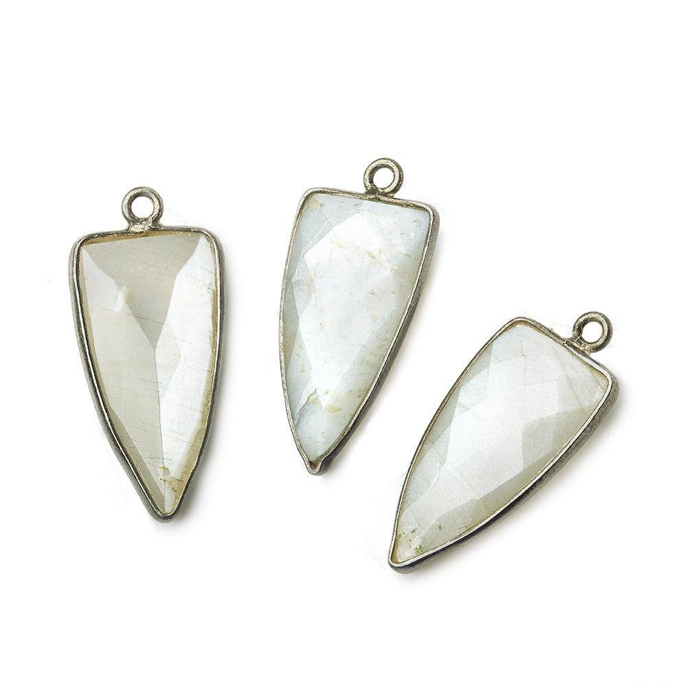 21x11mm Black Gold Bezel Platinum Grey Moonstone faceted point 1 focal bead - The Bead Traders