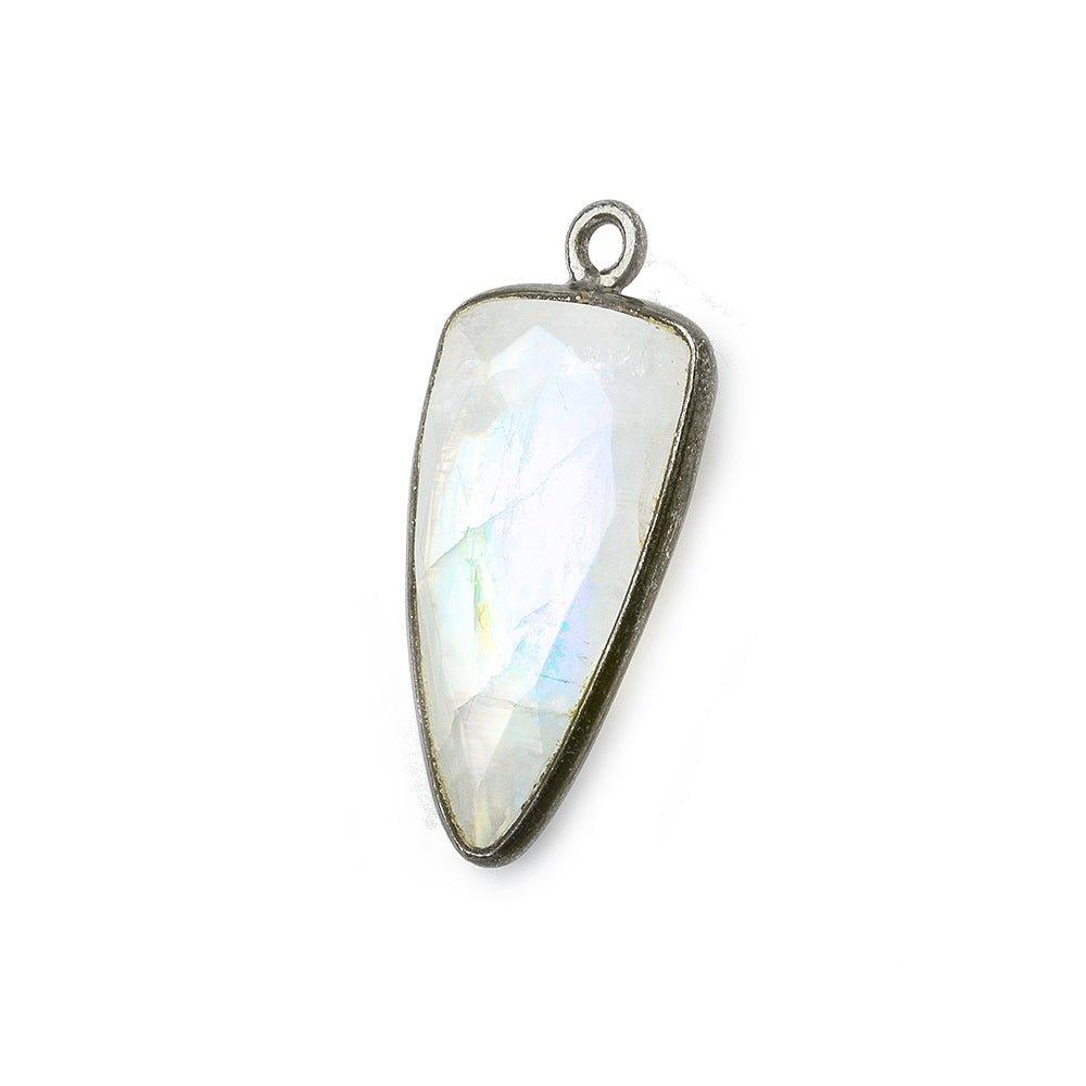 21x11mm Black Gold Bezel Rainbow Moonstone faceted point 1 focal bead - The Bead Traders