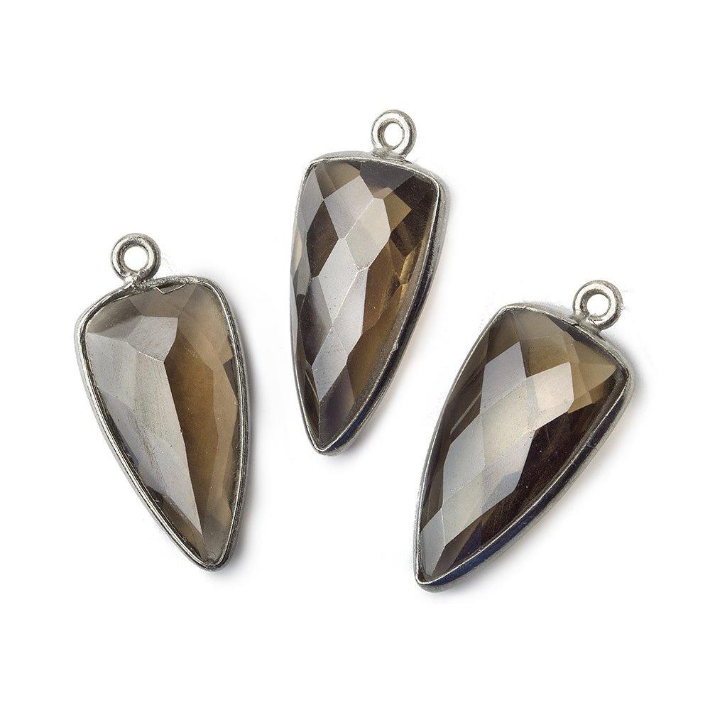 21x11mm Black Gold Bezel Smoky Quartz faceted point 1 focal bead - The Bead Traders