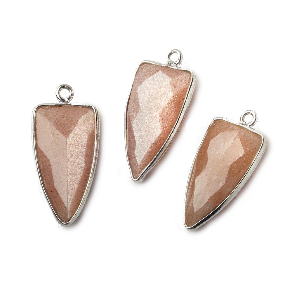 21x11mm Silver Bezel Angel Skin Peach Moonstone faceted point - The Bead Traders