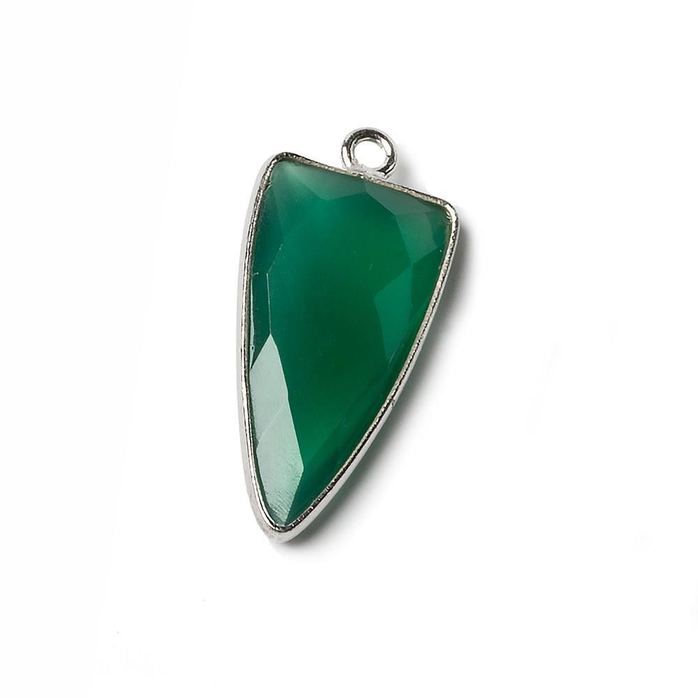 21x11mm Silver Bezel Green Onyx faceted point 1 focal bead - The Bead Traders