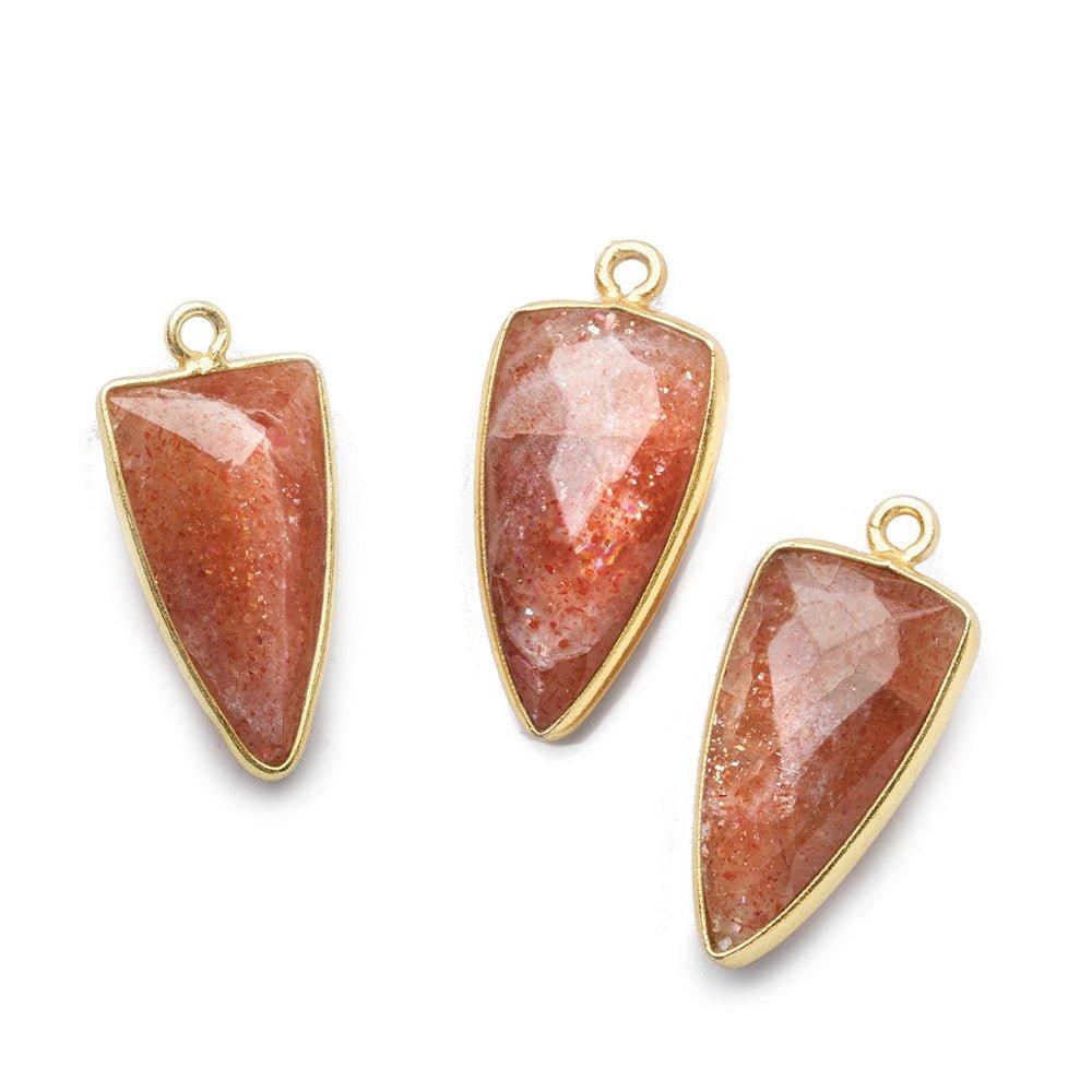 21x11mm Vermeil Bezel Sunstone faceted point Pendant 1 focal bead - The Bead Traders
