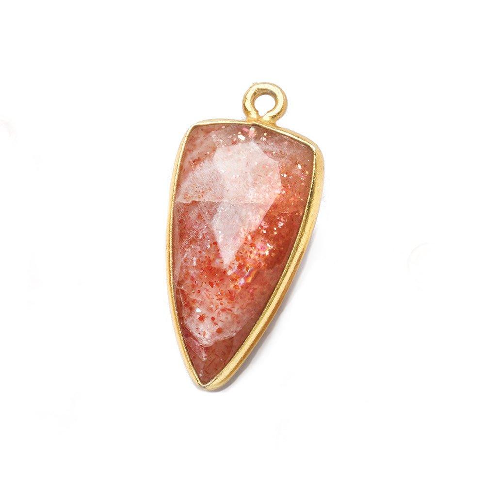 21x11mm Vermeil Bezel Sunstone faceted point Pendant 1 focal bead - The Bead Traders