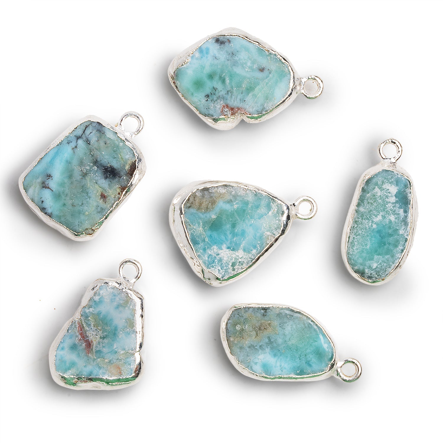 21x14mm Silver Leafed Larimar Slice Pendant 1 Bead - The Bead Traders