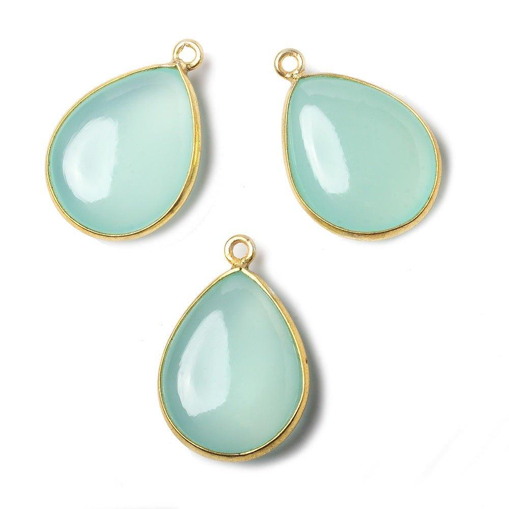 21x16mm Vermeil Bezel SeaBlue Chalcedony plain pear Pendant 1 focal bead - The Bead Traders