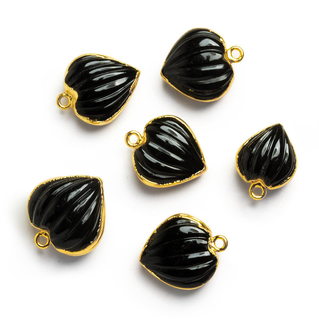 21x17mm Gold Leafed Black Onyx Carved Heart Pendant 1 Bead - The Bead Traders