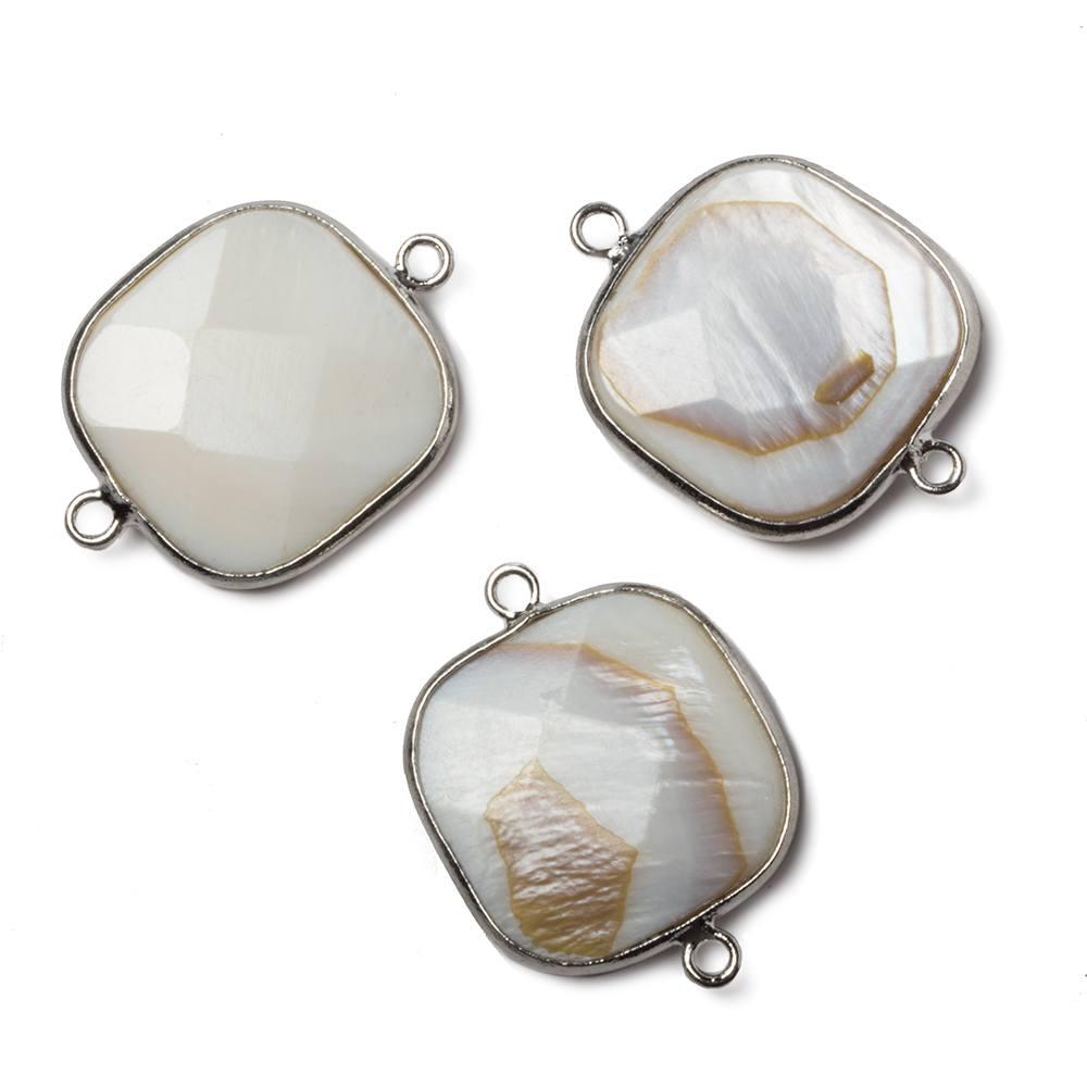 21x21mm Silvertone Bezel Natural Mother of Pearl Square Connector 1 piece - The Bead Traders