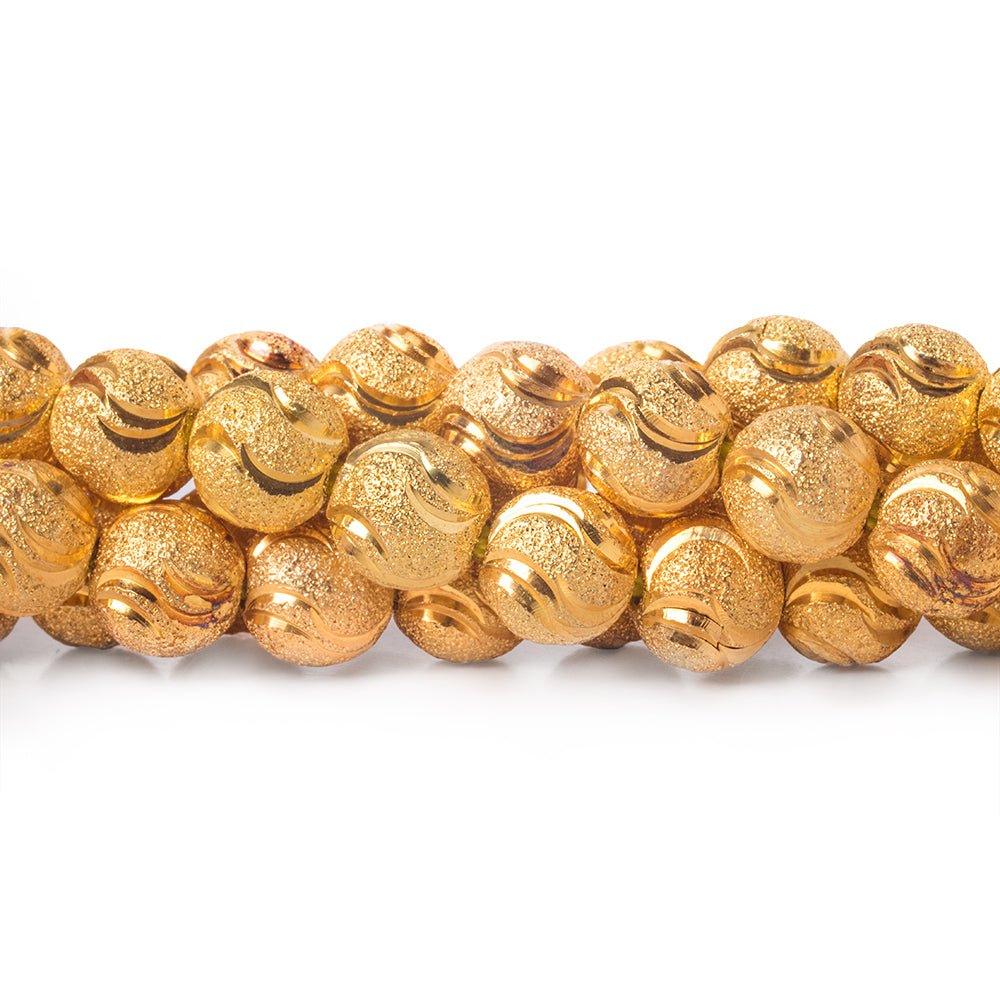 22kt Gold Plated Brass Round 10mm Stardust Bead Diamond Cut Waves, 8" length, 22 pcs - The Bead Traders