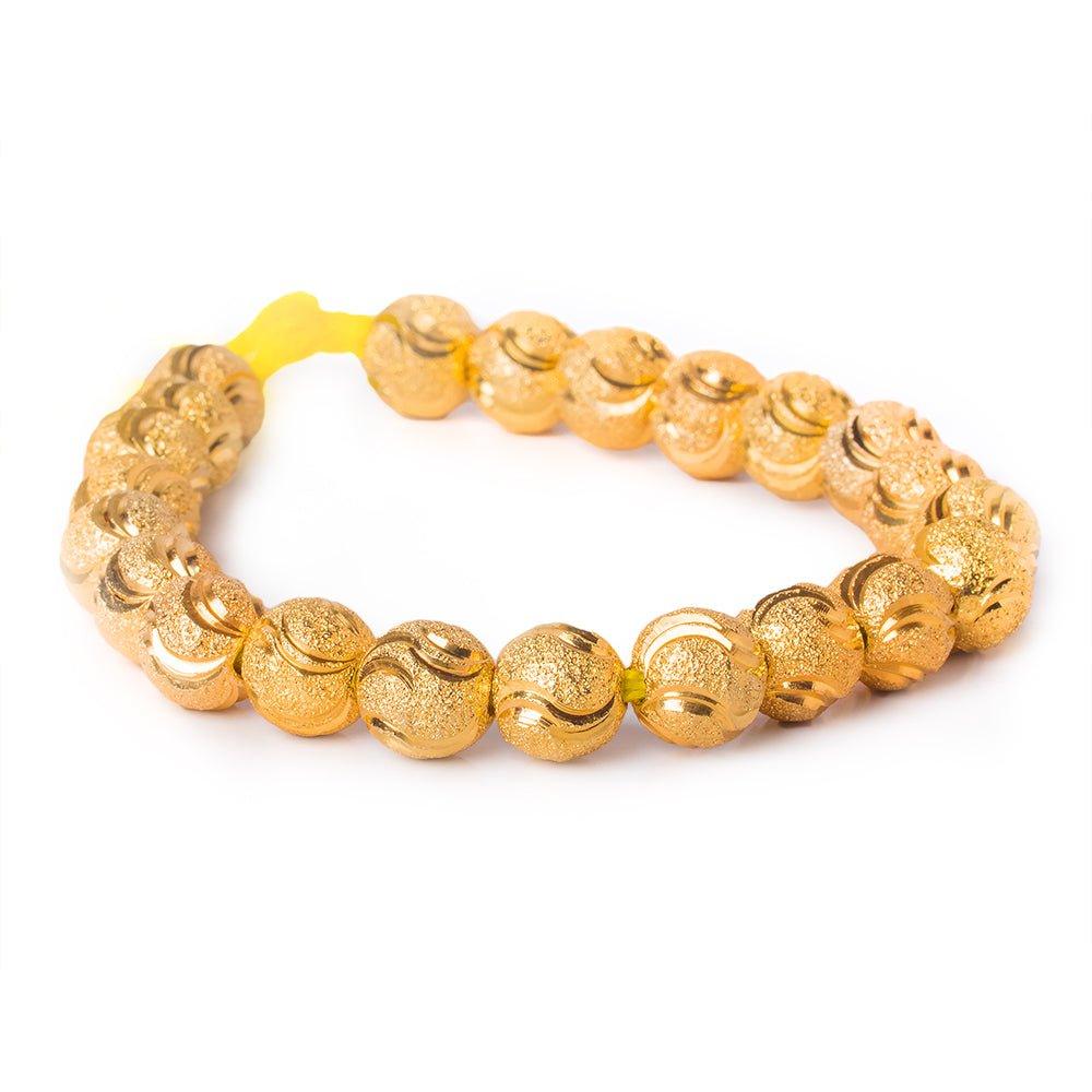 22kt Gold Plated Brass Round 10mm Stardust Bead Diamond Cut Waves, 8" length, 22 pcs - The Bead Traders