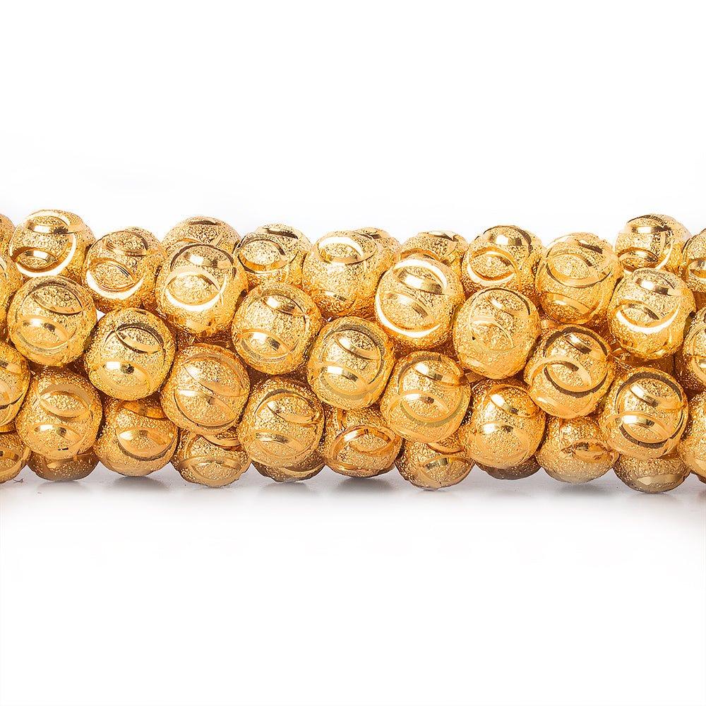 22kt Gold Plated Brass Round 8mm Stardust Bead Diamond Cut Elipses, 8" length, 29 pcs - The Bead Traders