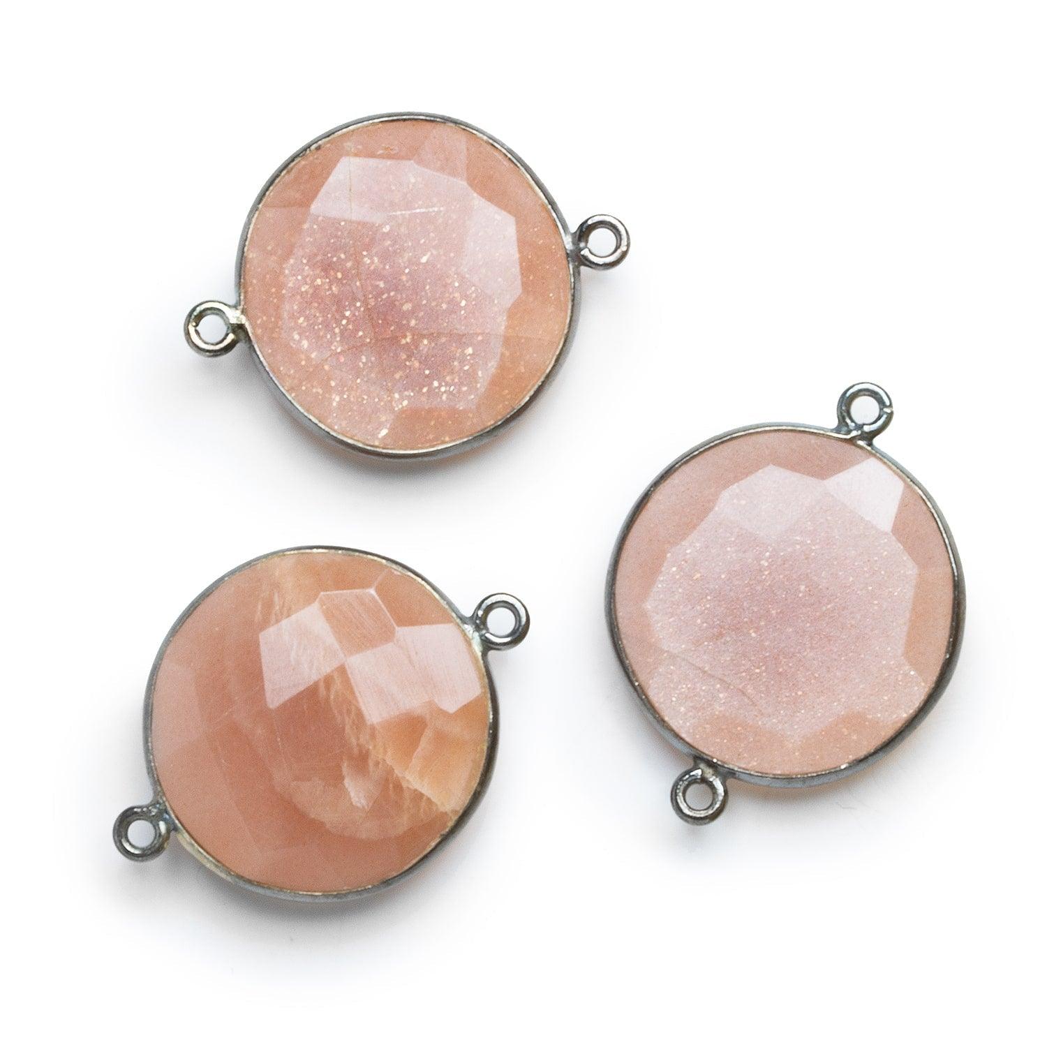 22mm Black Gold Bezeled Peach Moonstone Coin Connector 1 piece - The Bead Traders
