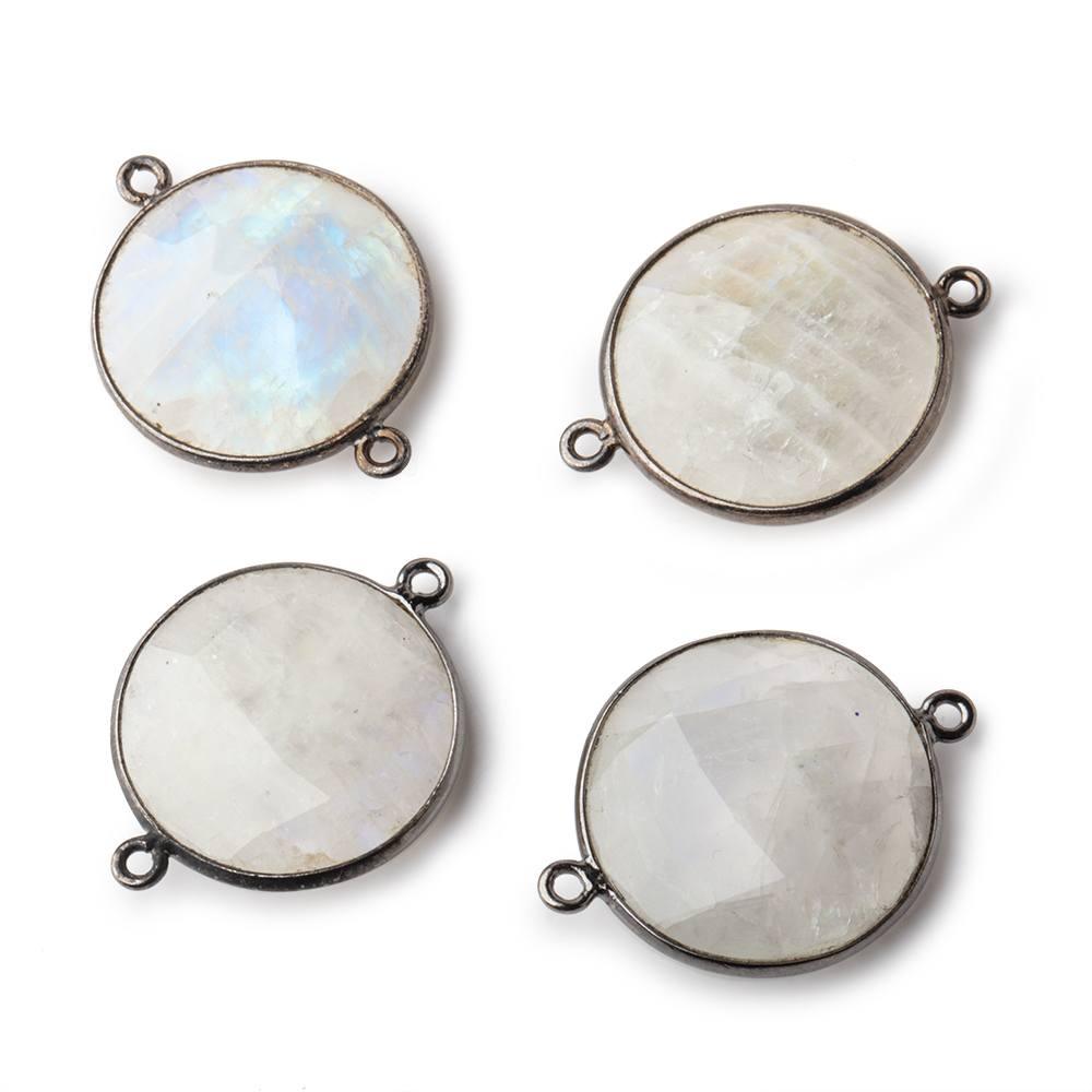 22mm Black Gold Bezeled Rainbow Moonstone Coin Connector 1 piece - The Bead Traders