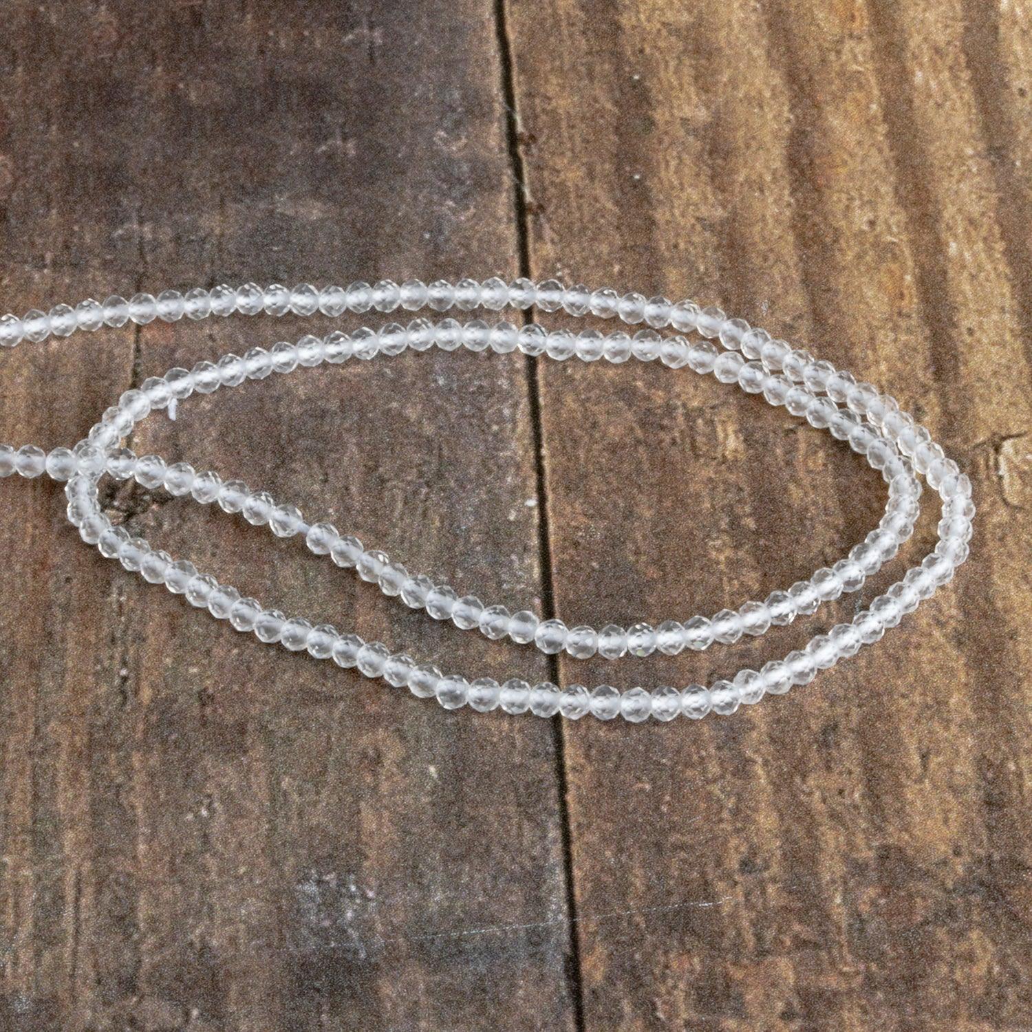 2.2mm Crystal Quartz Microfaceted Rounds 12 inch 140 beads - The Bead Traders