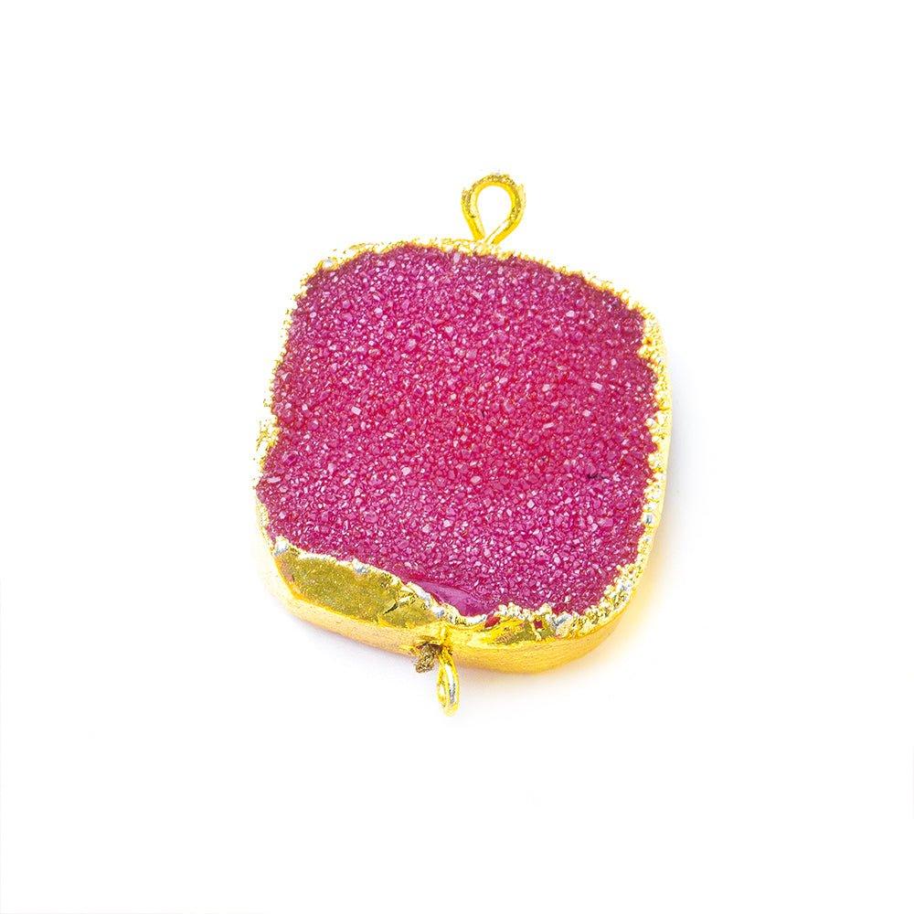 22mm Gold Leafed Pink Drusy Square Connector Focal 1 bead - The Bead Traders
