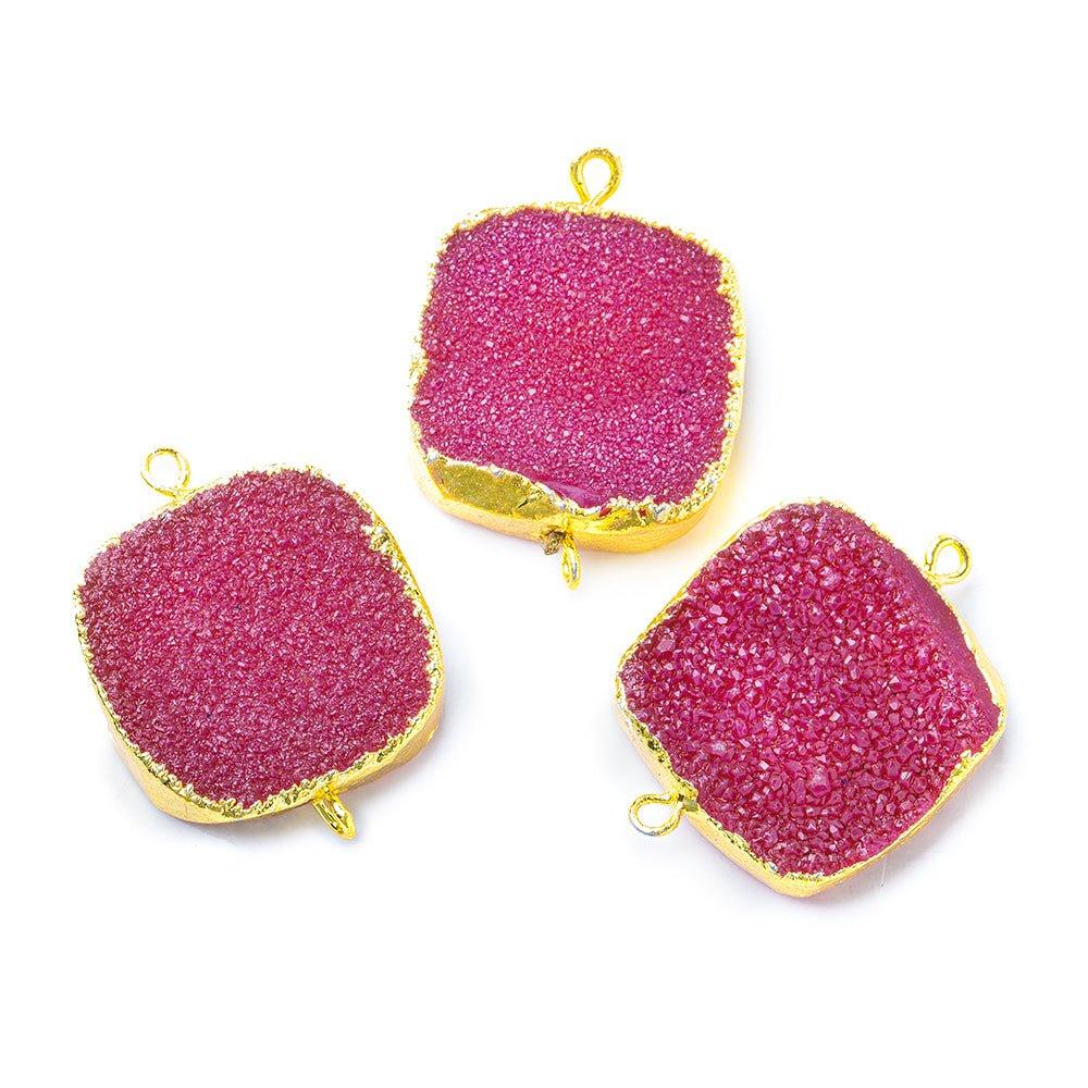22mm Gold Leafed Pink Drusy Square Connector Focal 1 bead - The Bead Traders