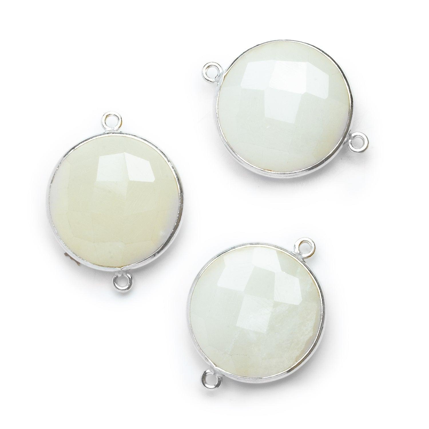 22mm Silver Bezeled White Moonstone Coin Connector 1 piece - The Bead Traders