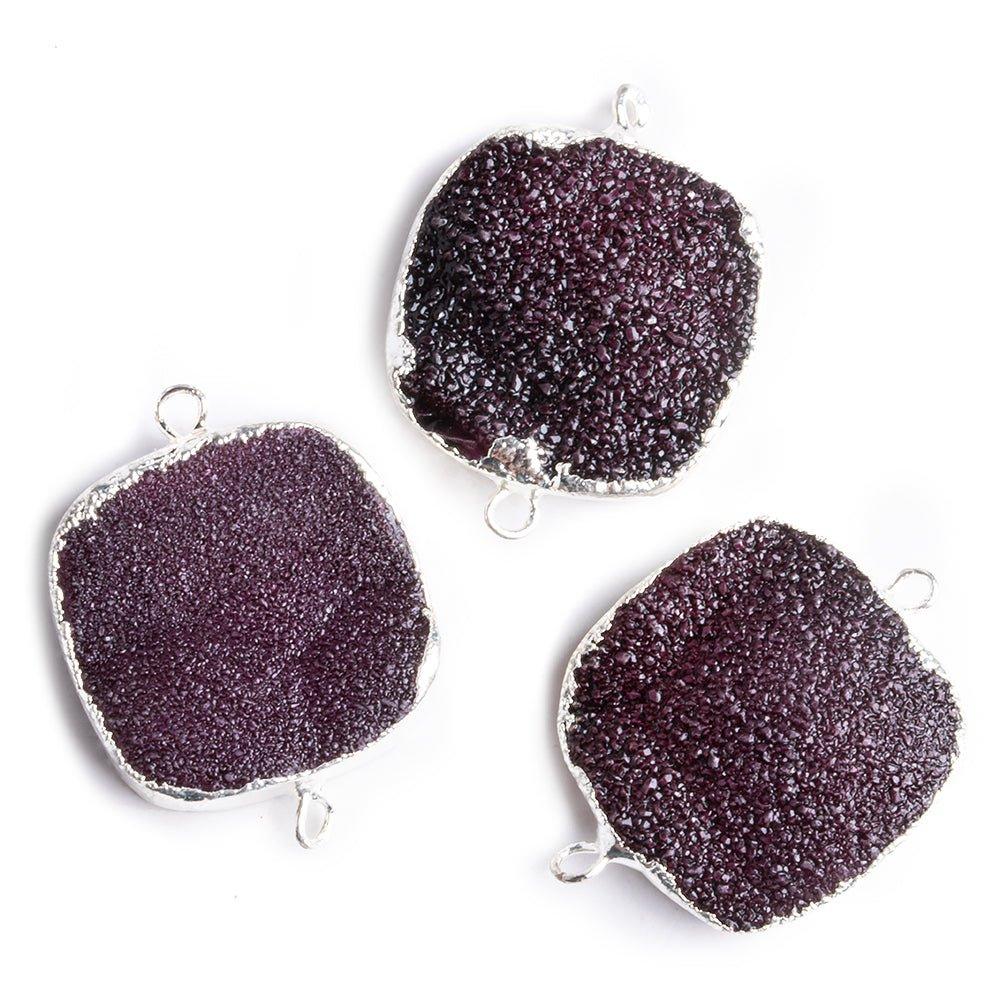 22mm Silver Leafed Berry Purple Drusy Square Connector Focal 1 bead - The Bead Traders