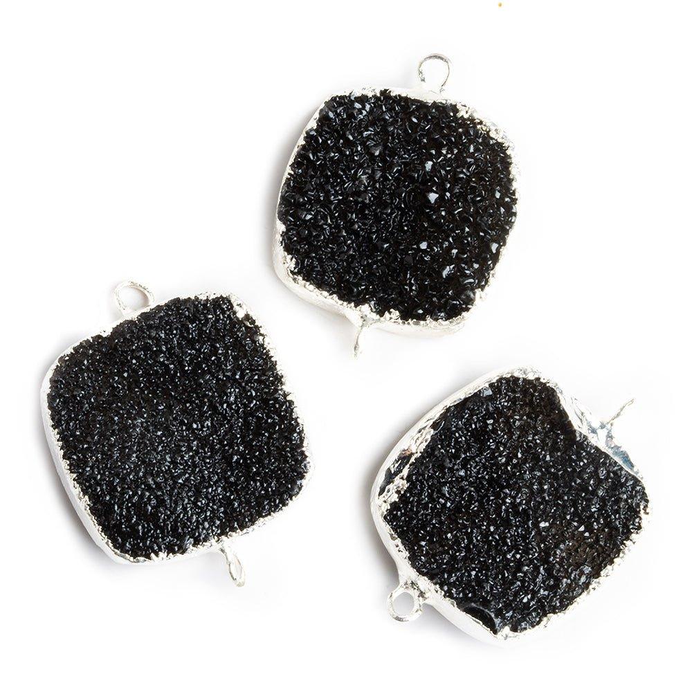 22mm Silver Leafed Black Drusy Square Connector Focal 1 bead - The Bead Traders