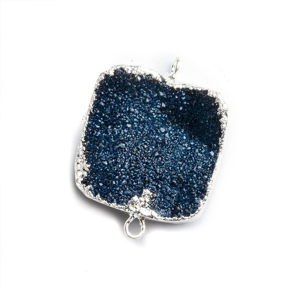22mm Silver Leafed Dark Blue Drusy Square Connector Focal 1 bead - The Bead Traders