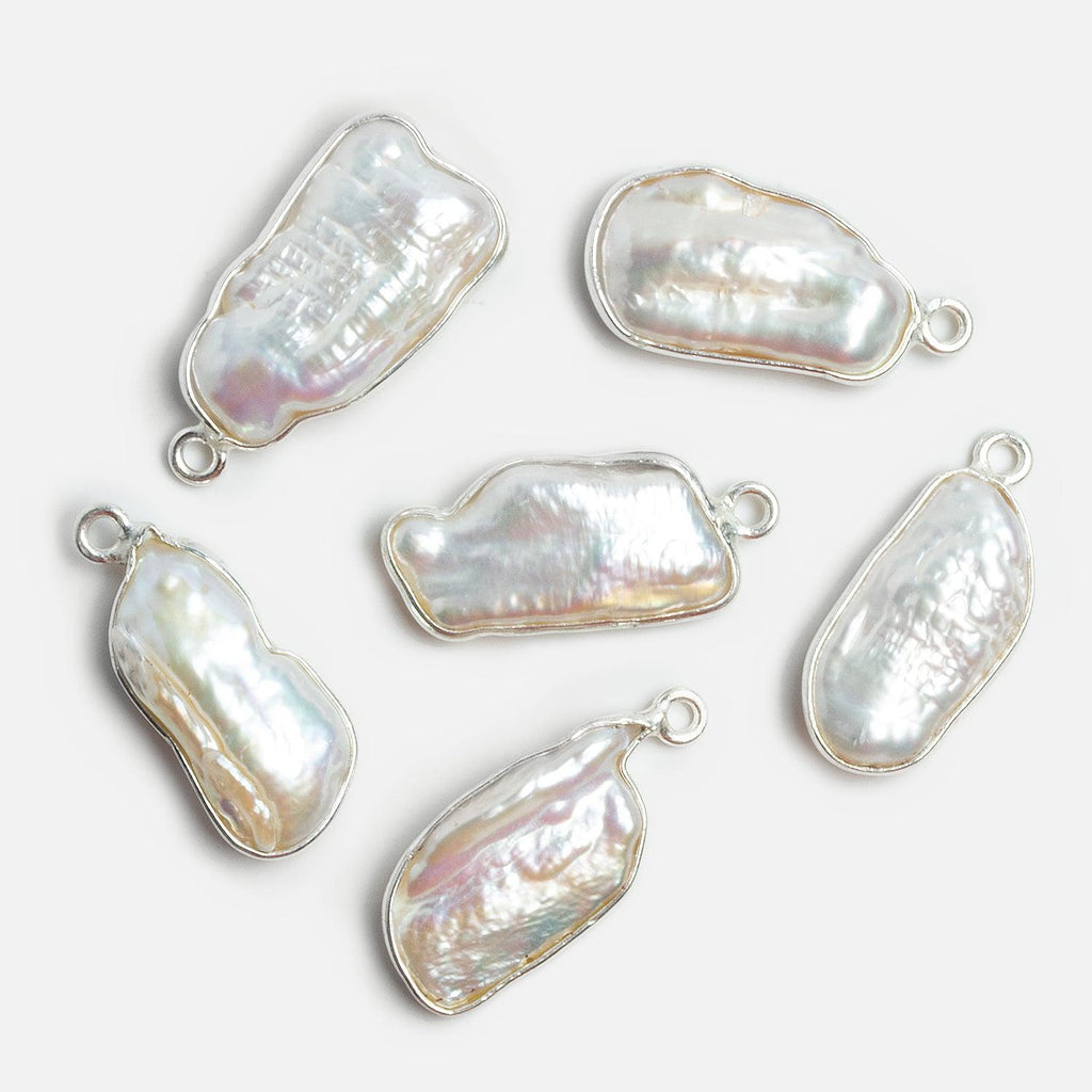 22x10mm Silver Bezeled Pinkish White Biwa Pearl Pendant 1 Piece - The Bead Traders
