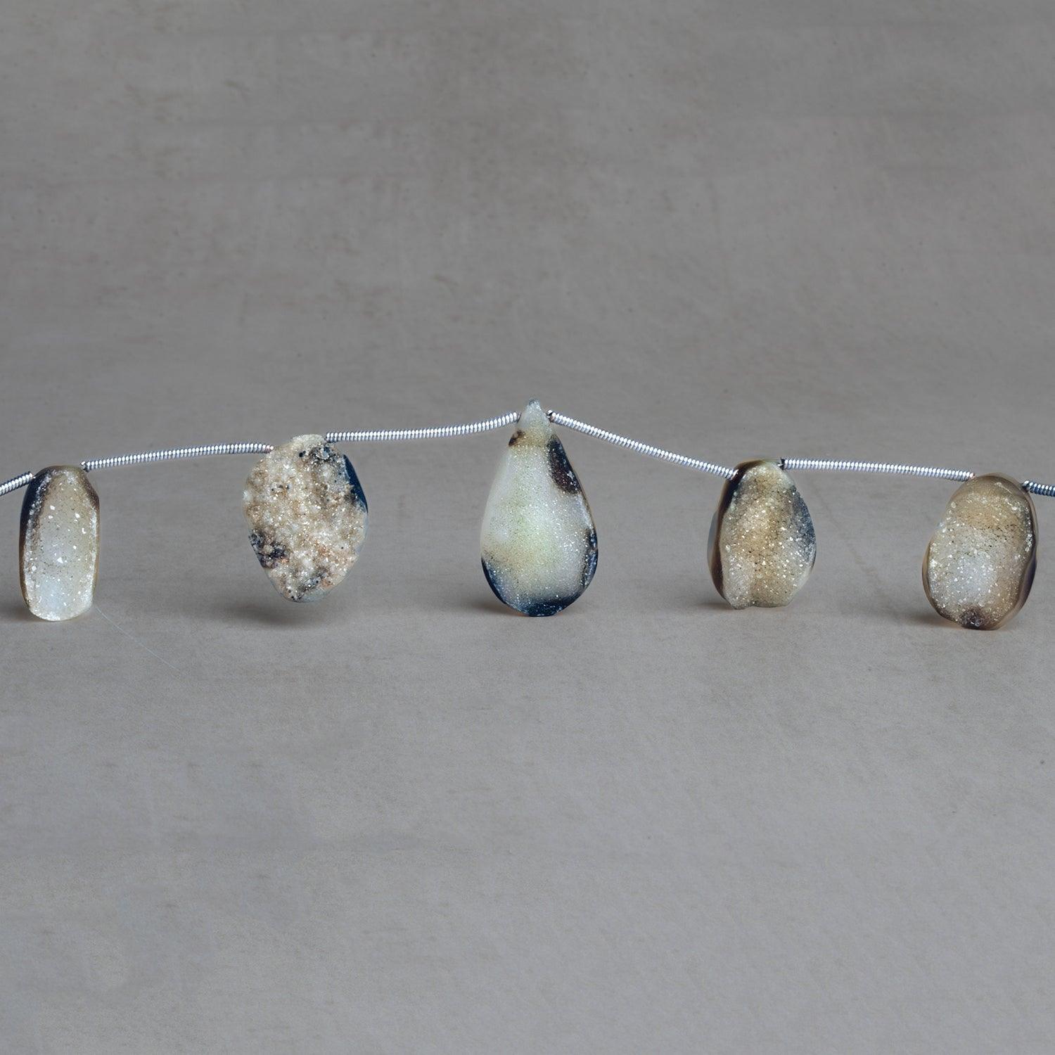 22x14mm Grey Drusy Nuggets 6 inch 7 beads - The Bead Traders